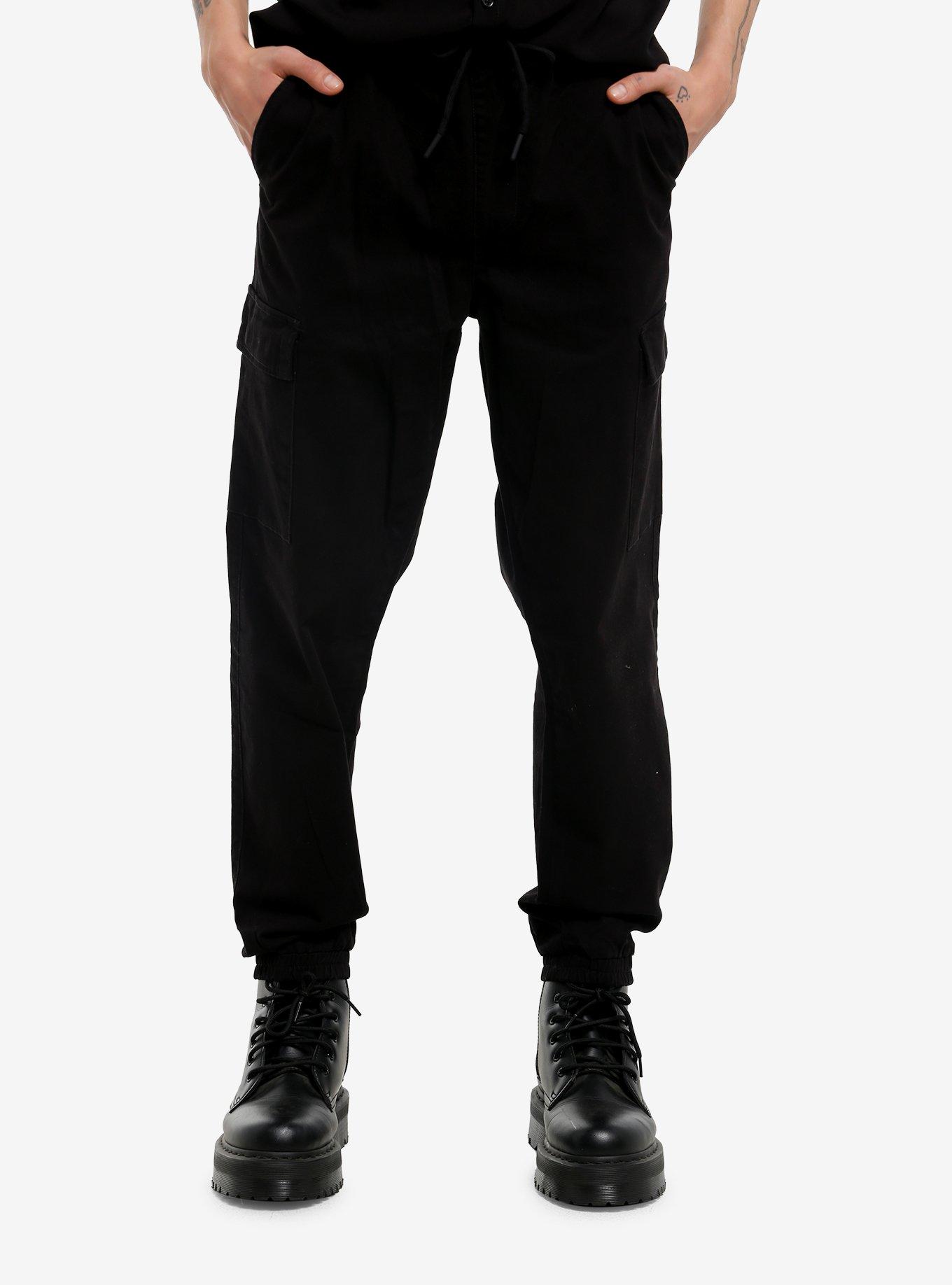 Black Cargo Jogger Pants, , hi-res
