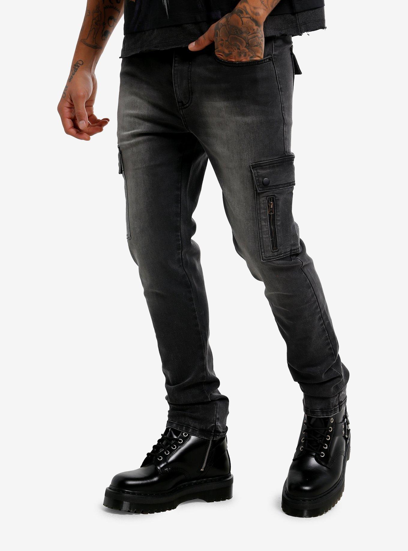Dismantle Faded Black Cargo Pocket Skinny Jeans | Hot Topic