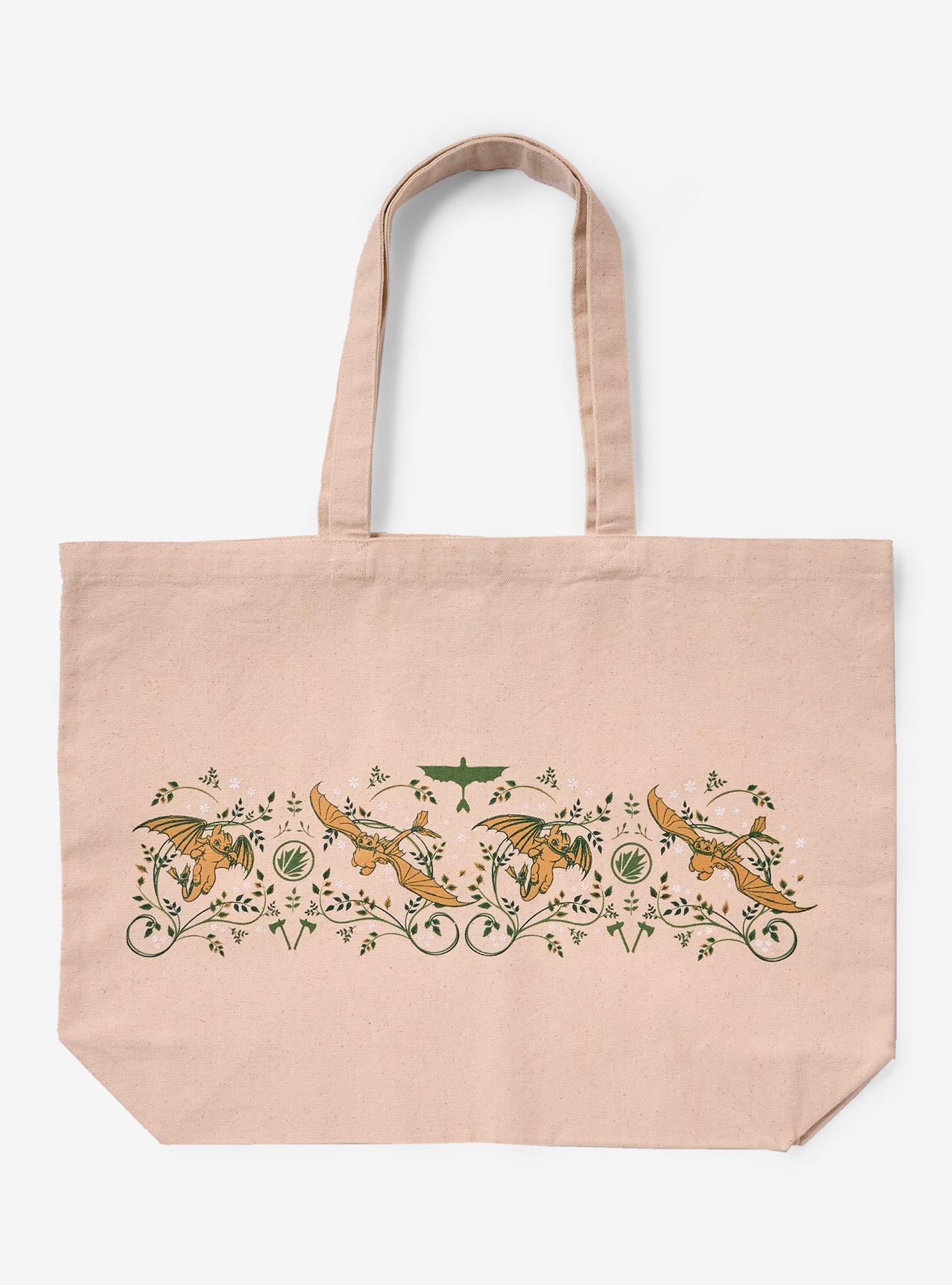 DreamWorks How To Train Your Dragon Tonal Toothless Floral Canvas Tote - BoxLunch Exclusive, , hi-res