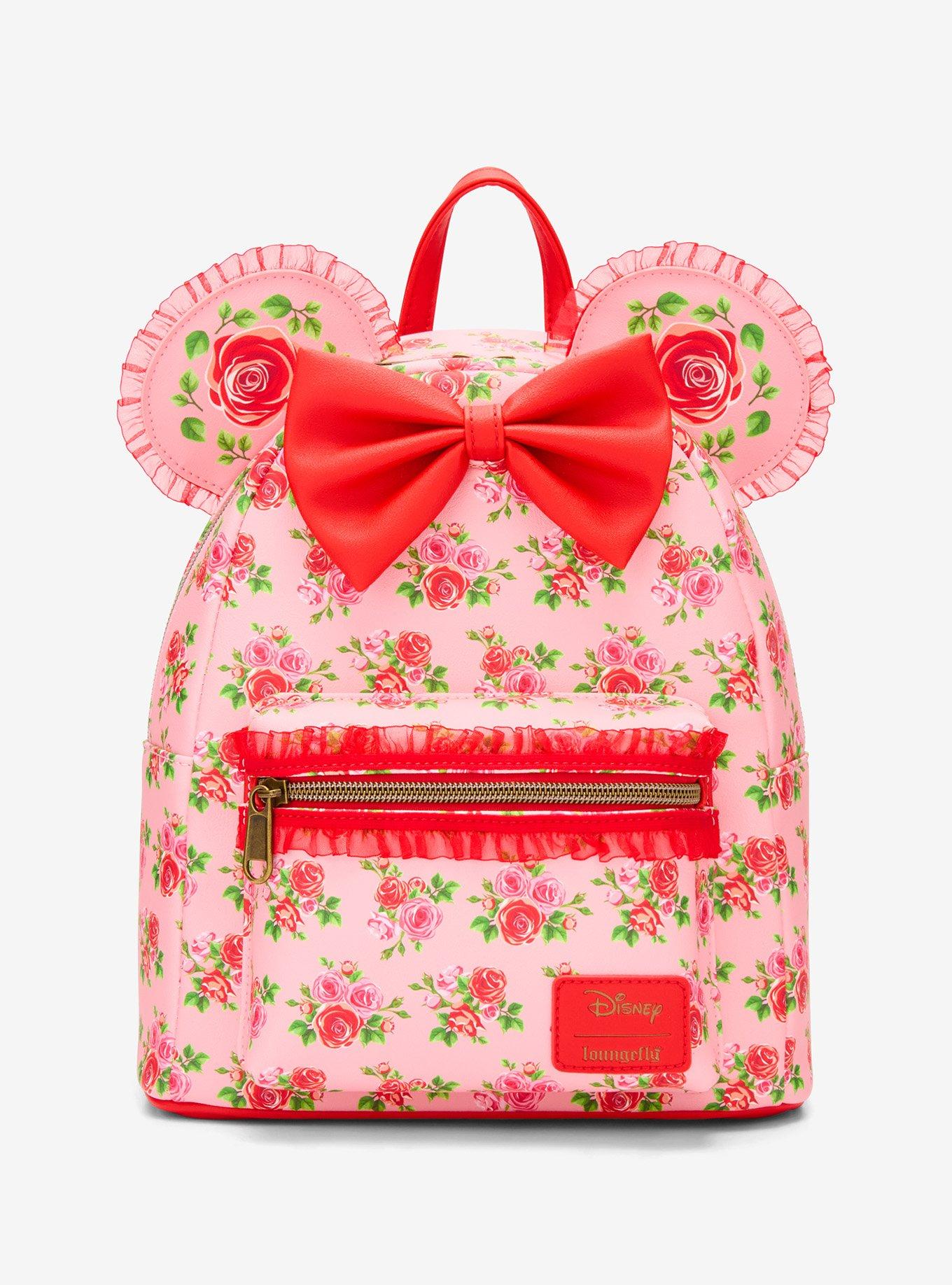 Loungefly Disney Minnie Mouse Pink & Red Roses Figural Mini Backpack