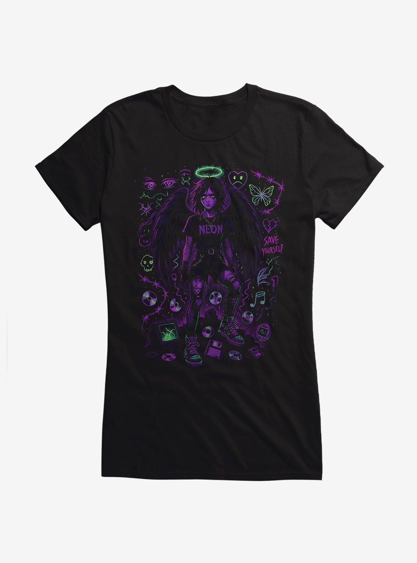 Neon Angst Emo Girl Girls T-Shirt, BLACK, hi-res
