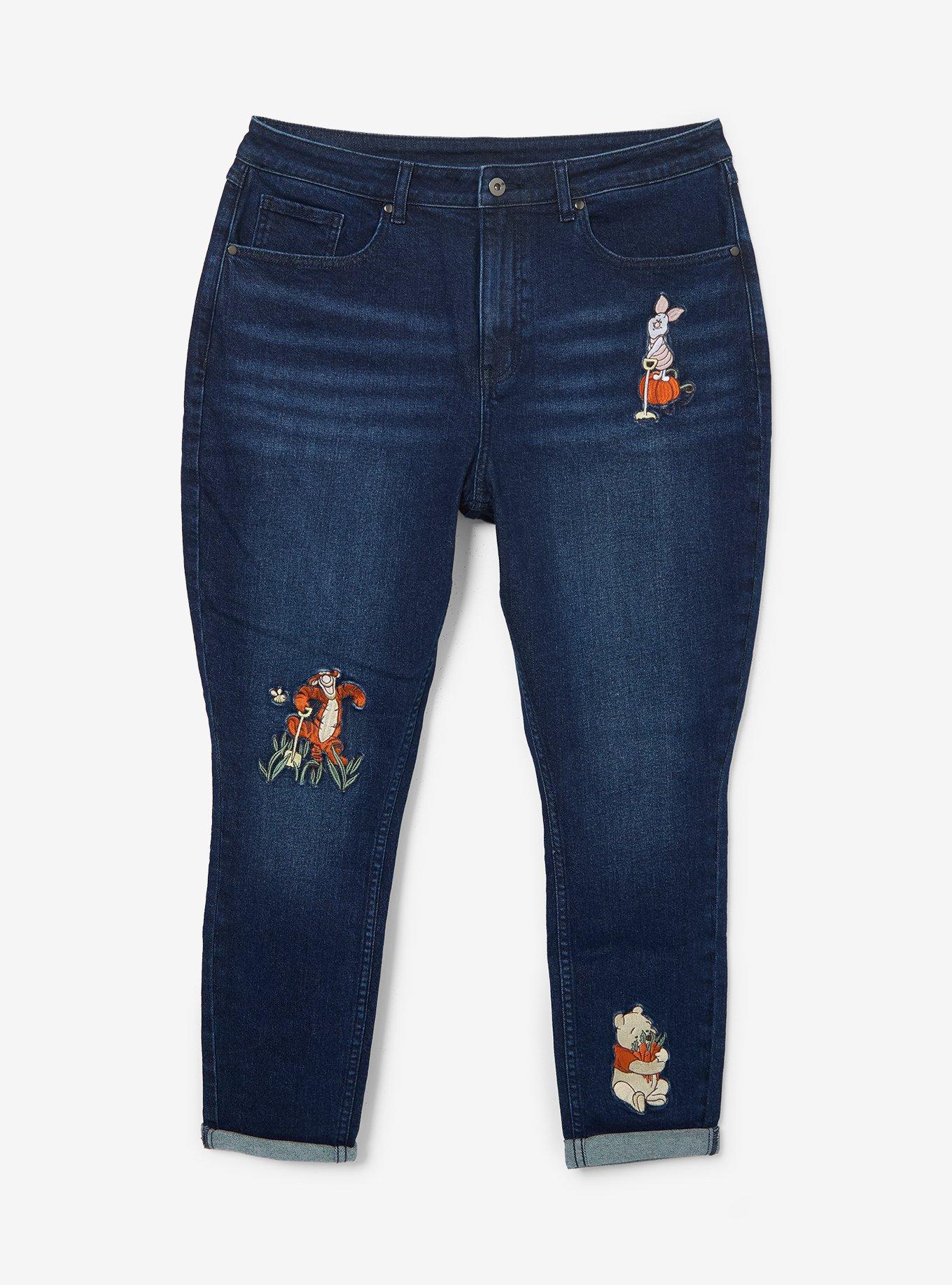 Disney Winnie the Pooh Harvest Embroidered Women's Plus Size High-Waisted Mom Jeans - BoxLunch Exclusive, , hi-res