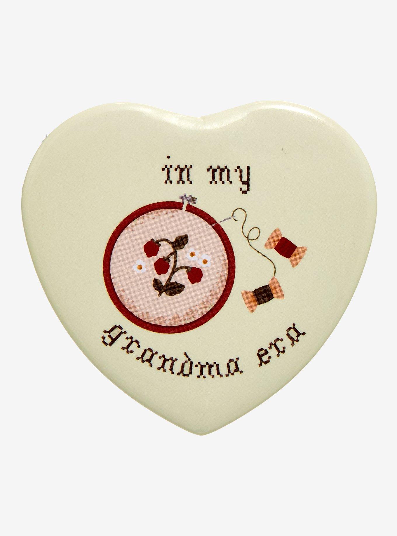 In My Grandma Era Heart-Shaped Button Pin, , hi-res