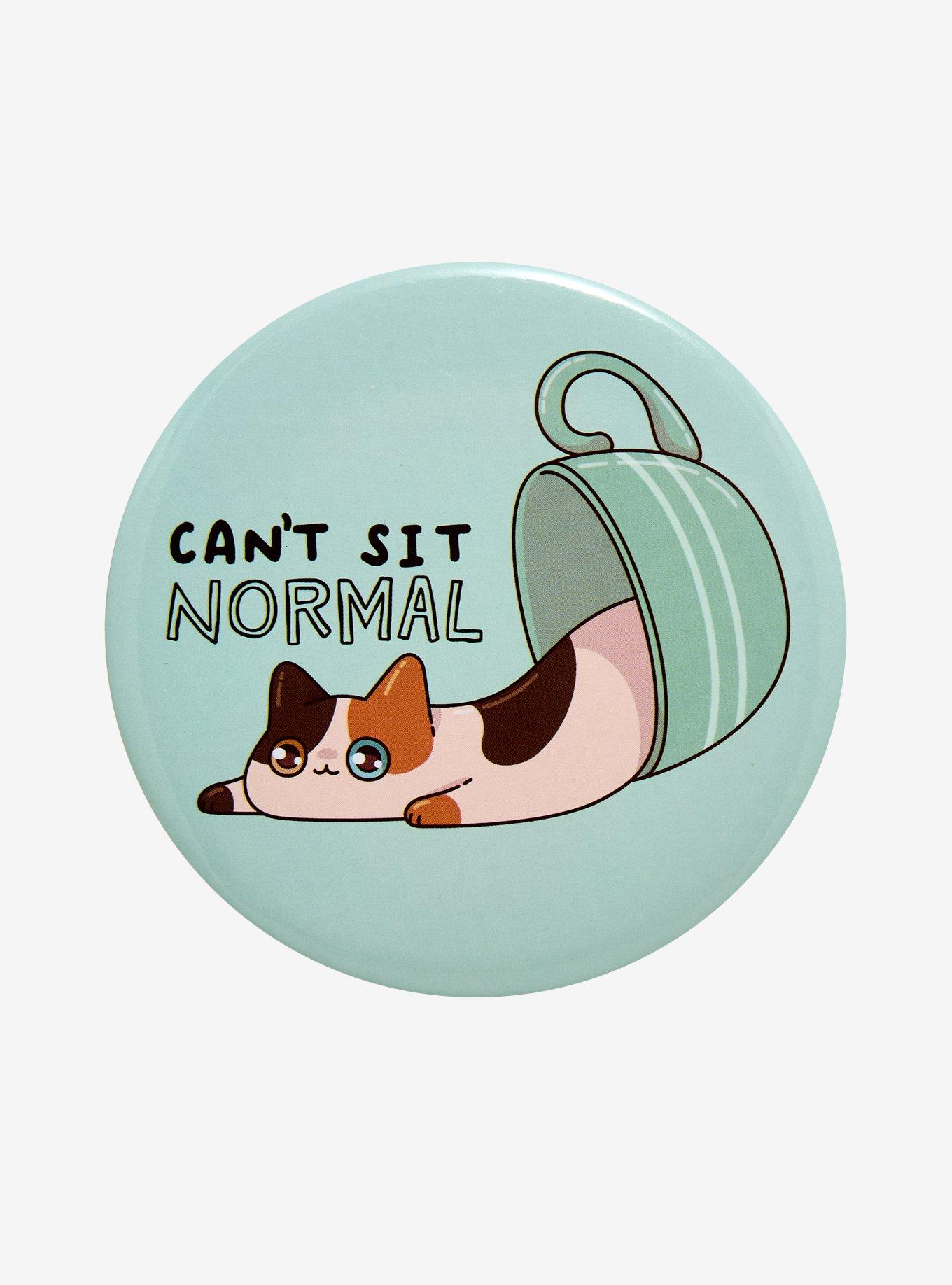 Can't Sit Normal Cat Button Pin, , hi-res