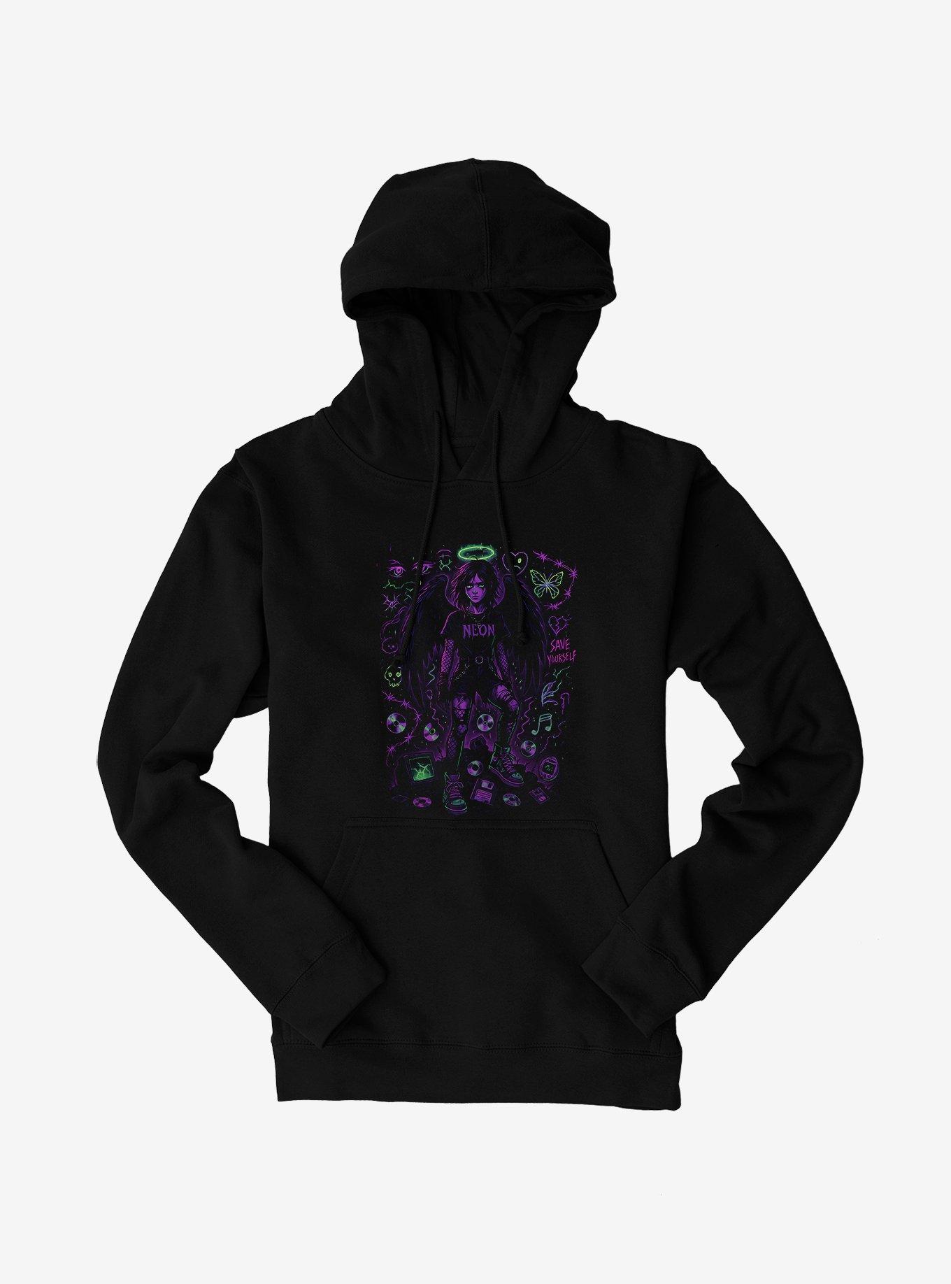 Neon Angst Emo Girl Hoodie, BLACK, hi-res
