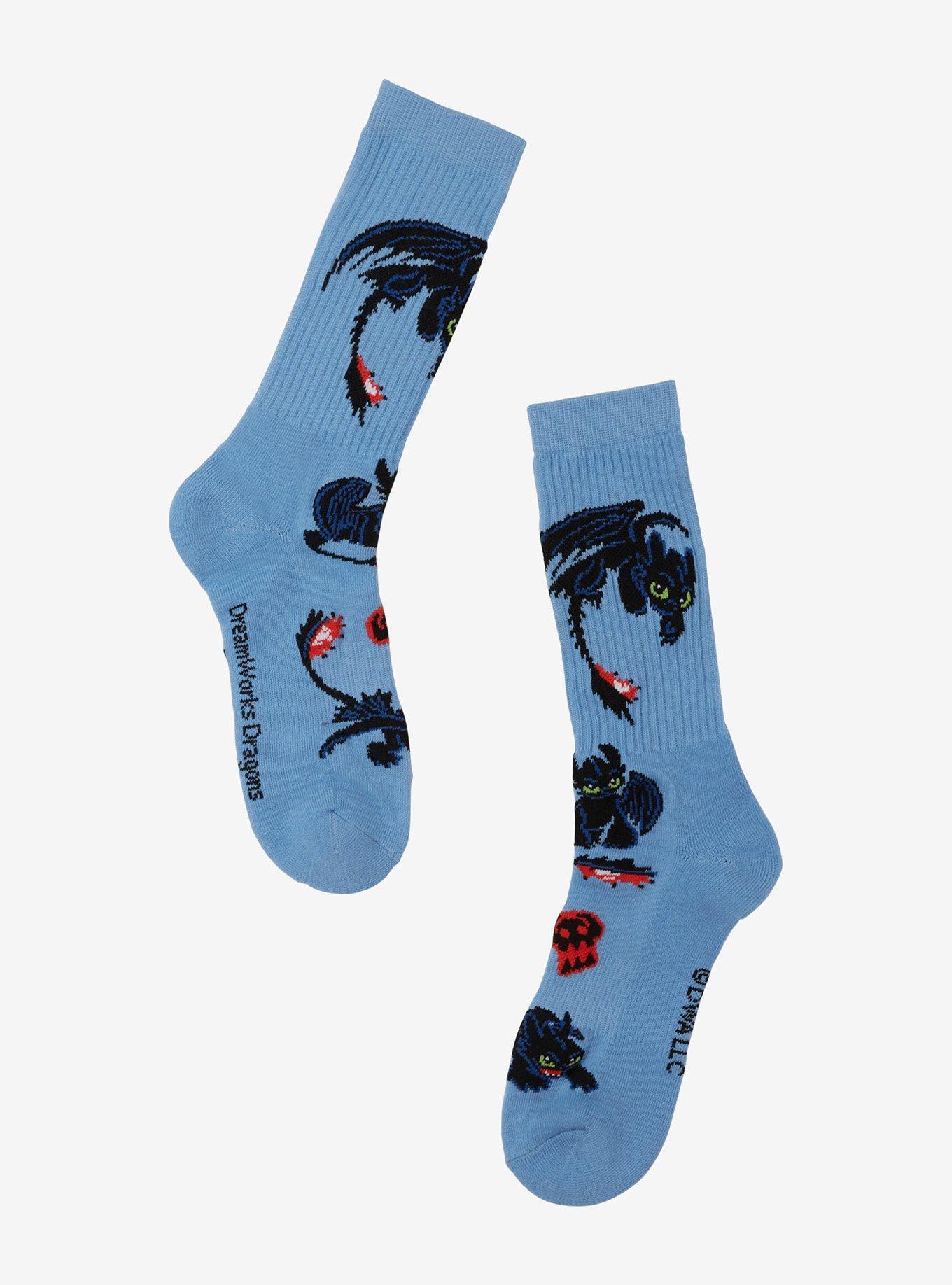 DreamWorks How To Train Your Dragon Toothless & Skulls Allover Print Crew Socks - BoxLunch Exclusive, , hi-res