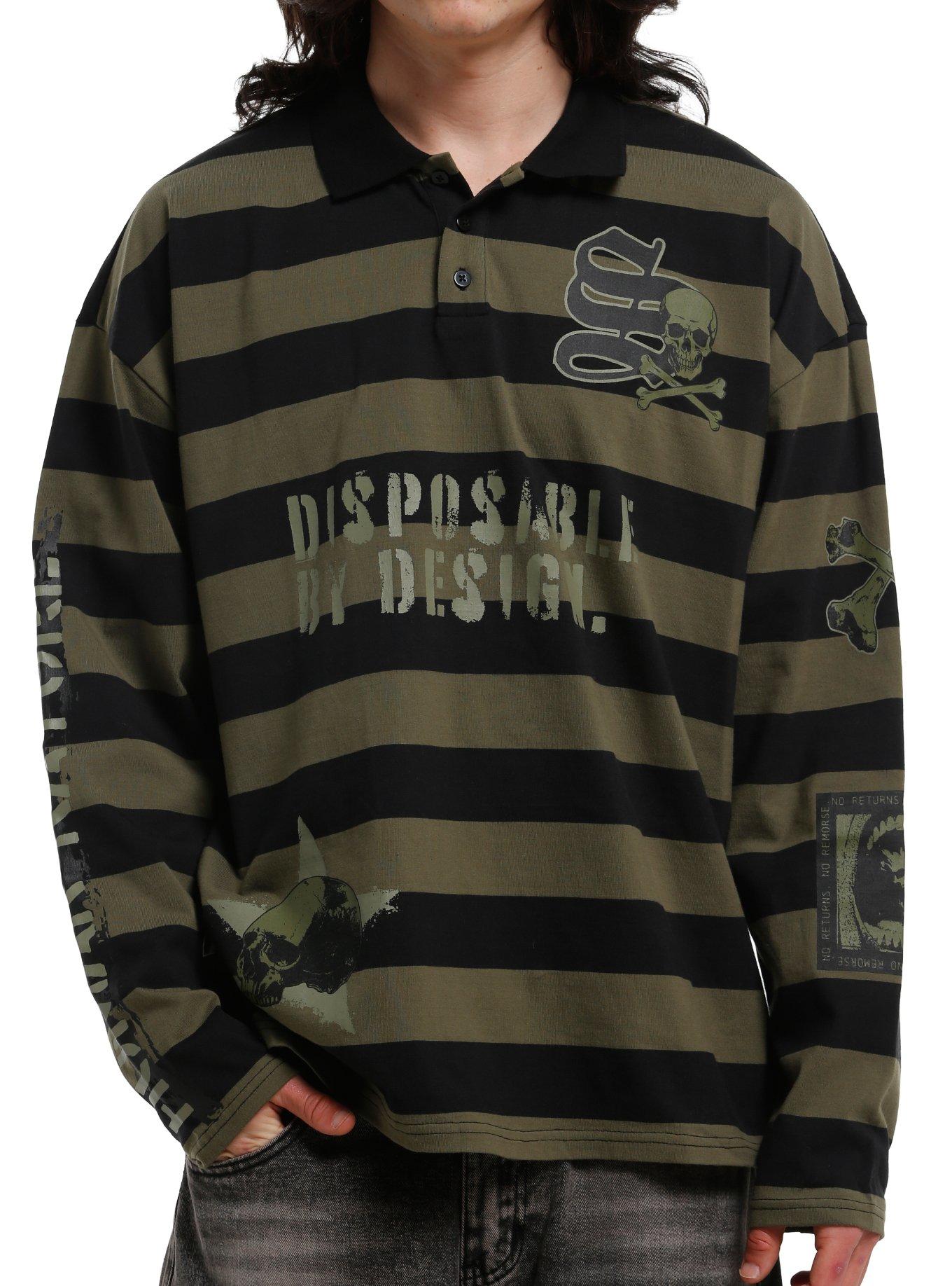 Black & Army Green Stripe Long-Sleeve Polo Shirt, , hi-res