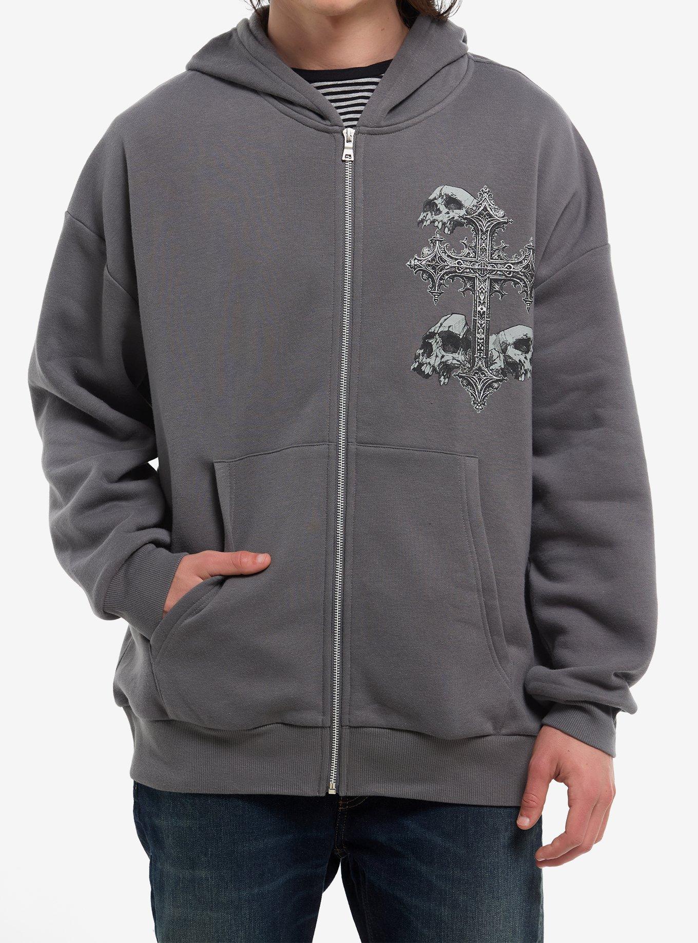 Skull & Gothic Cross Grey Hoodie, , hi-res