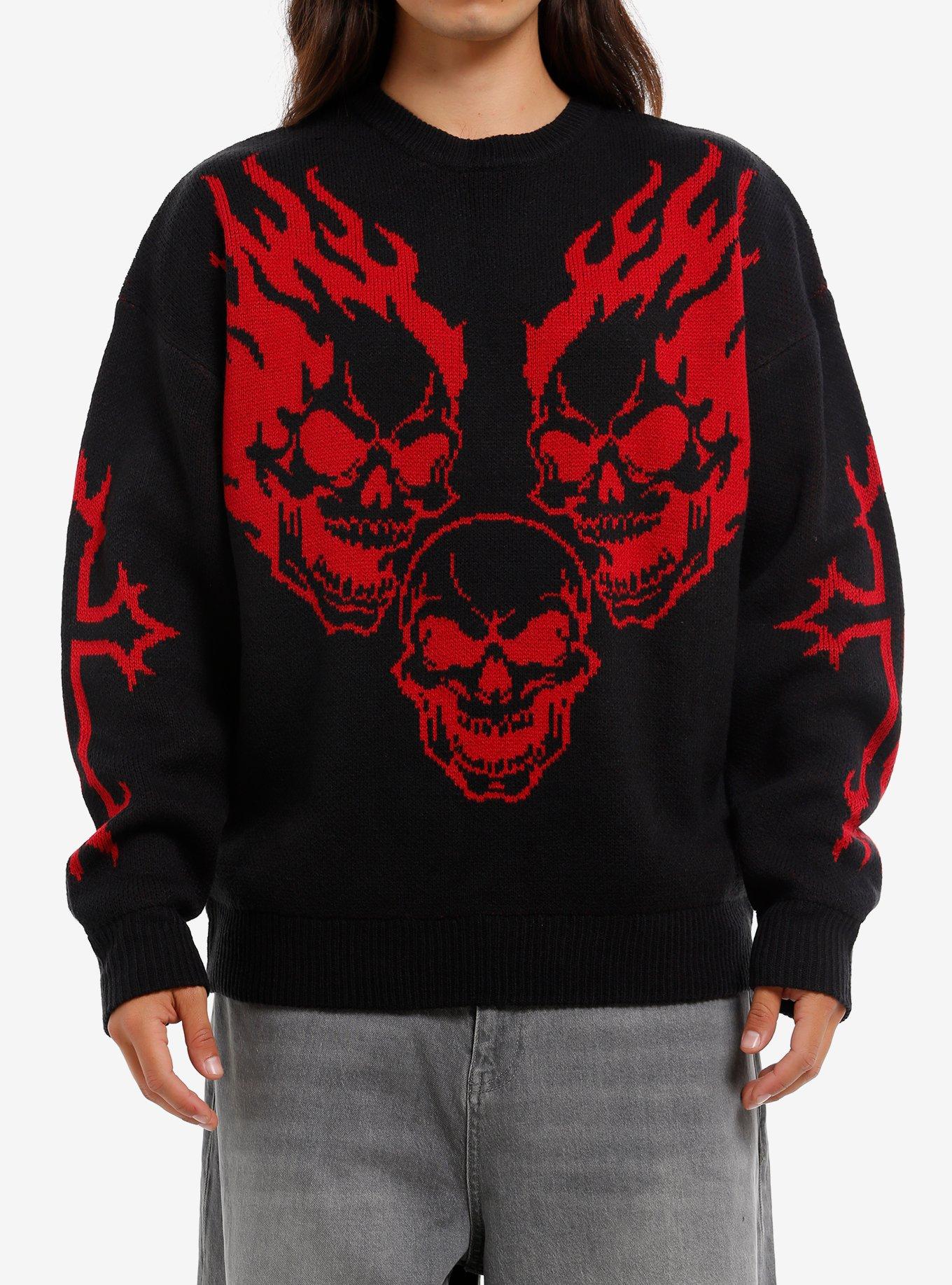 Flaming Skulls Intarsia Sweater, , hi-res