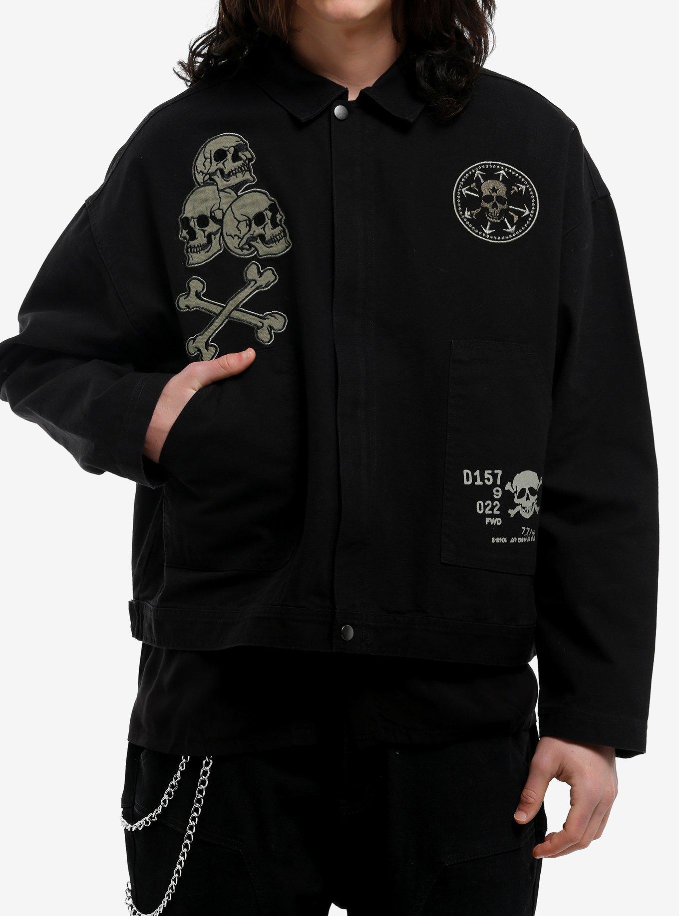 Skull Caution Patch Canvas Jacket, , hi-res