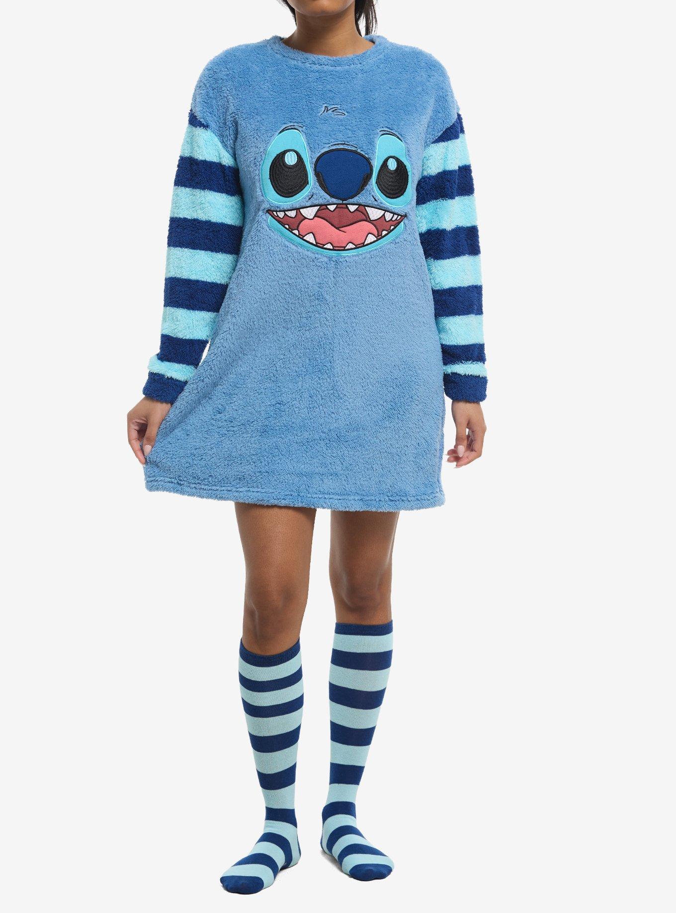 Disney Stitch Blue Plush Pajama Dress & Socks, , hi-res