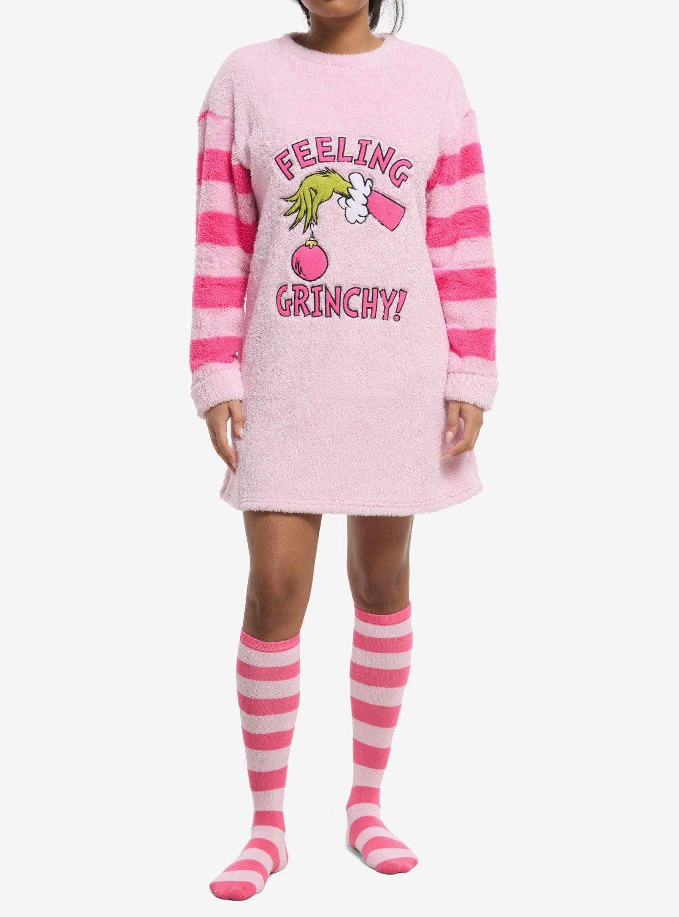 Dr. Seuss How The Grinch Stole Christmas! Pink Plush Pajama Dress & Socks, , hi-res