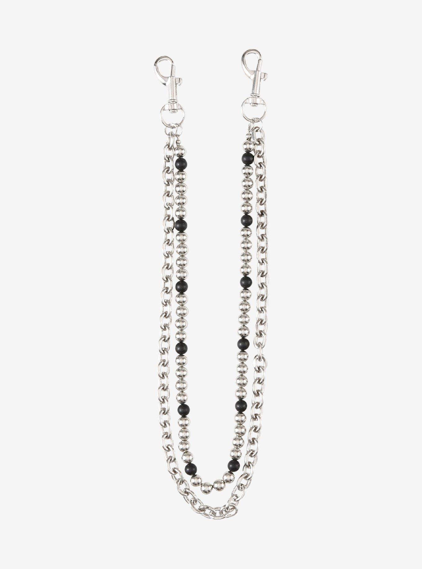 Silver & Black Bead 18 Inch & 20 Inch Double Wallet Chain, , hi-res