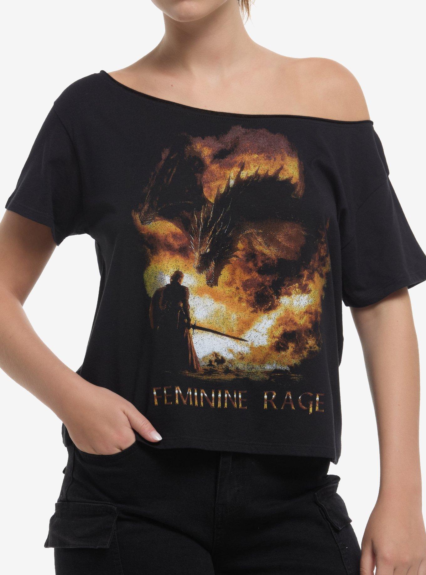 Feminine Rage Dragon Off-Shoulder Girls T-Shirt, , hi-res