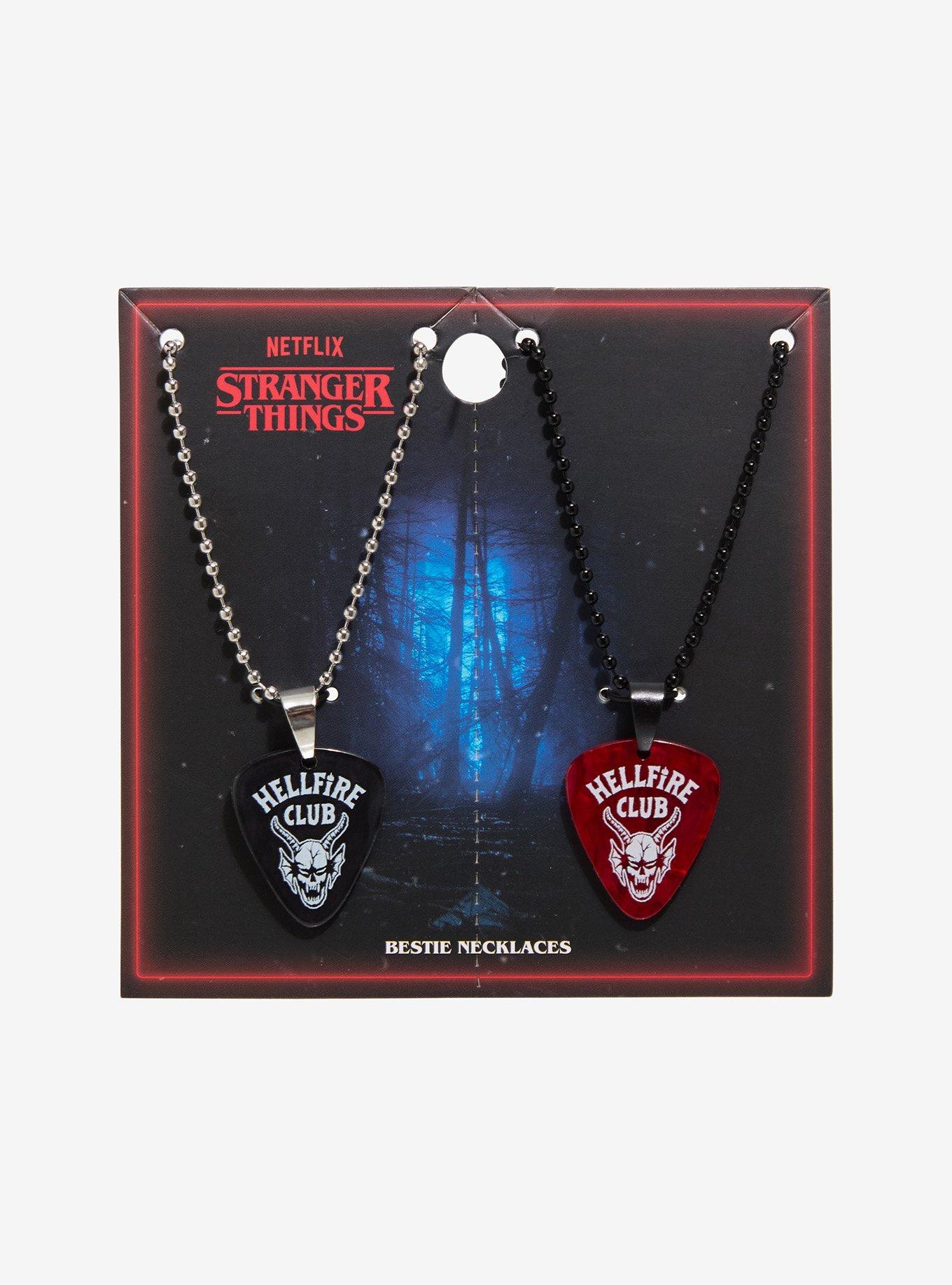 Stranger Things Hellfire Club Guitar Pick Best Friend Necklace Set
