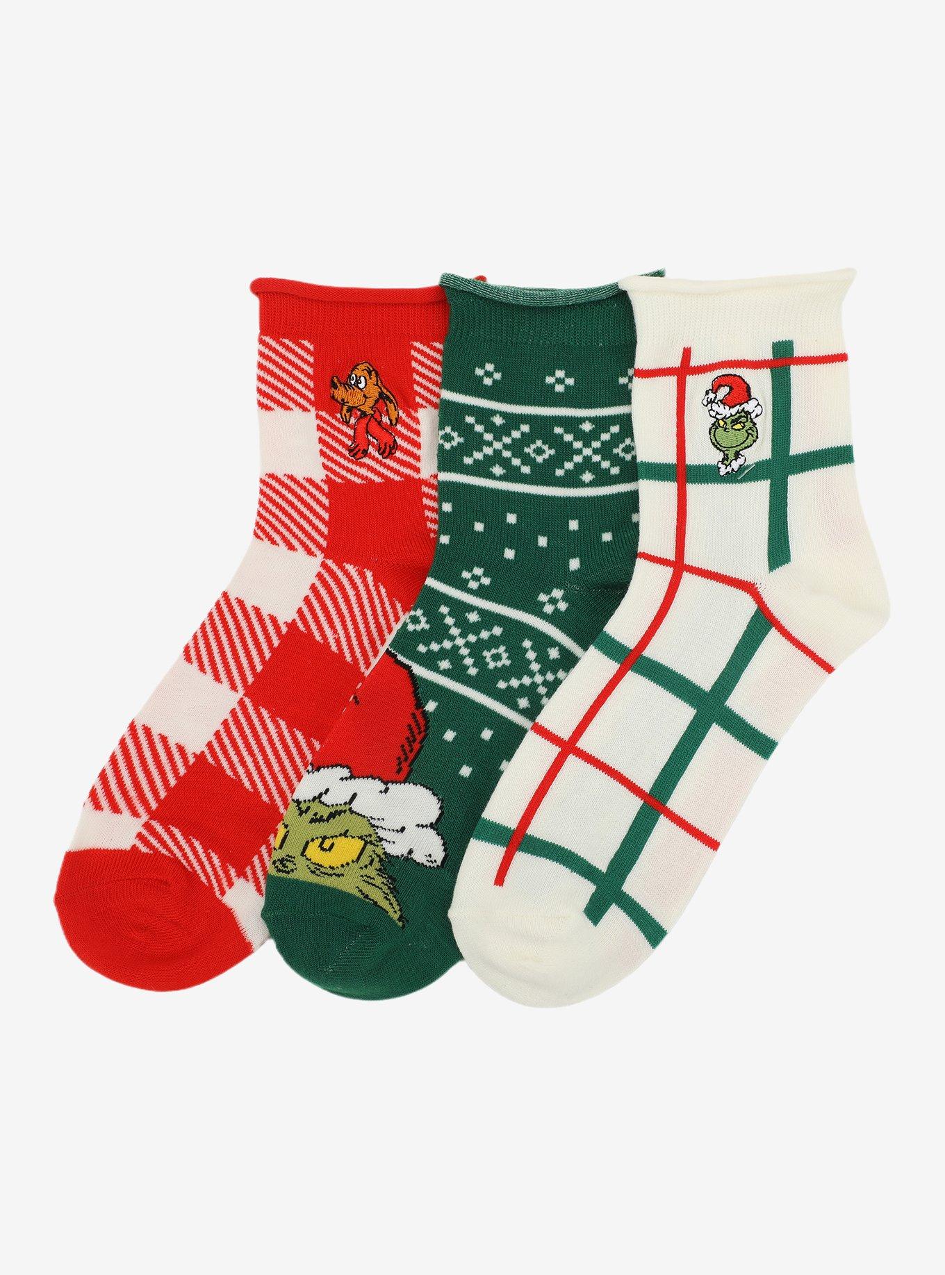 Dr. Seuss How The Grinch Stole Christmas! Holiday Ankle Socks 3 Pair, , hi-res