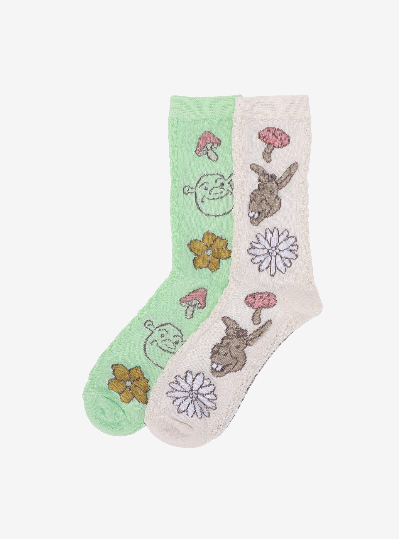 Shrek Donkey & Shrek Floral Crew Socks 2 Pair, , hi-res