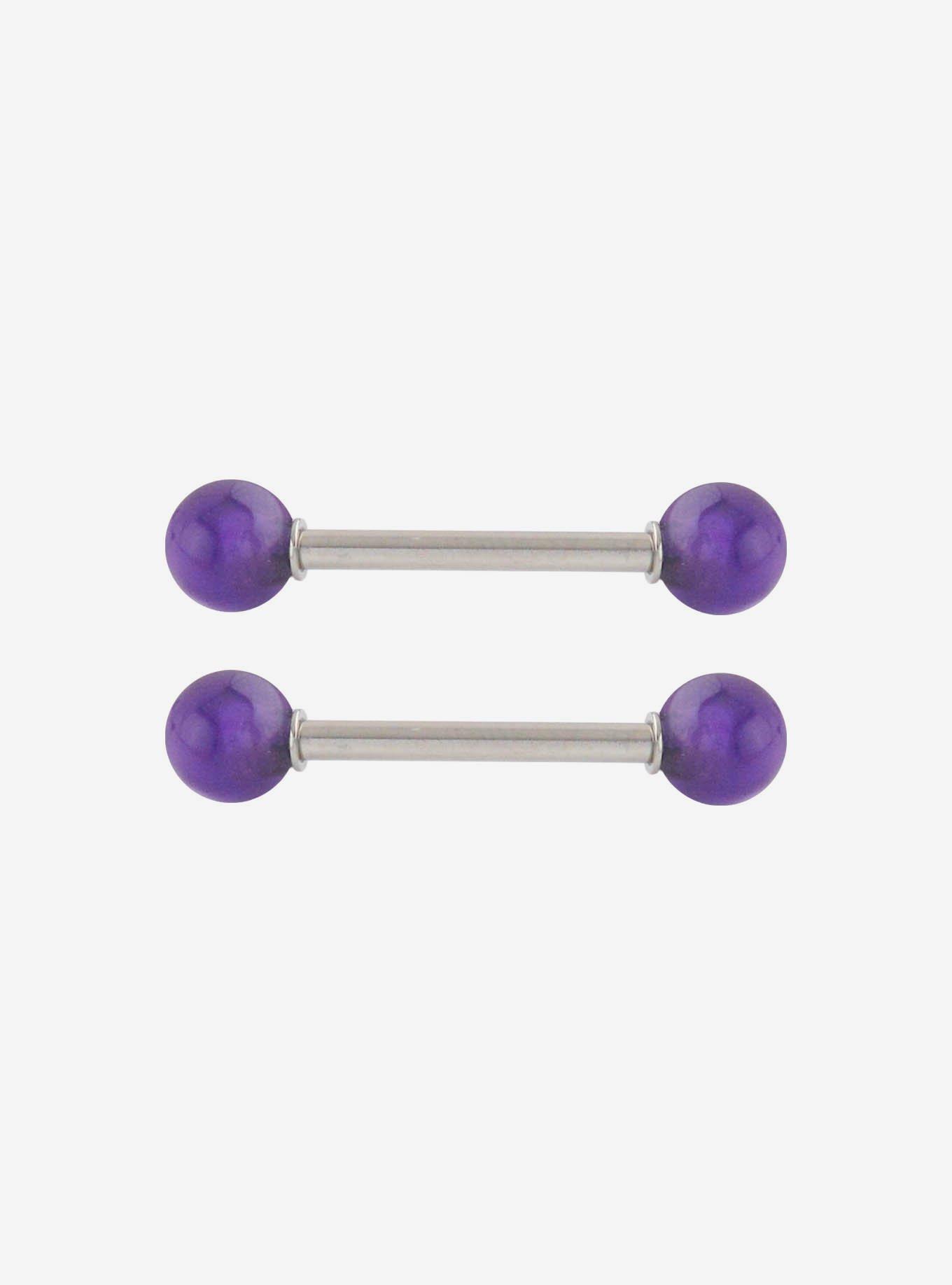 14G Steel Purple Ball Nipple Barbell 2 Pack, , hi-res