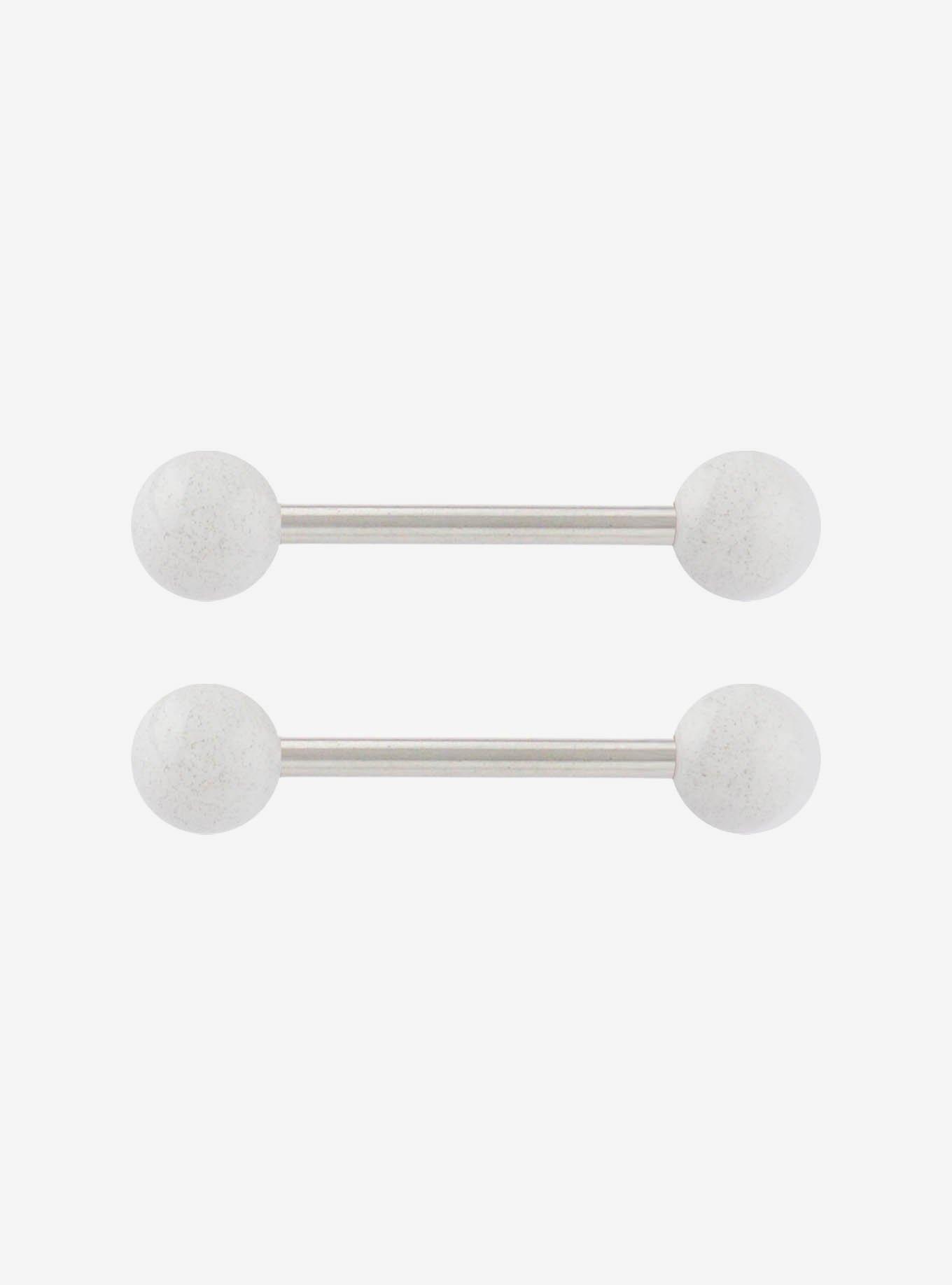 14G Steel White Shimmer Nipple Barbells 2 Pack, , hi-res