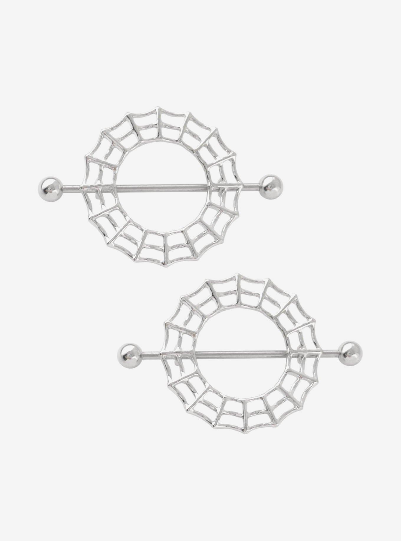 14G Steel Spiderweb Nipple Barbell 2 Pack, , hi-res