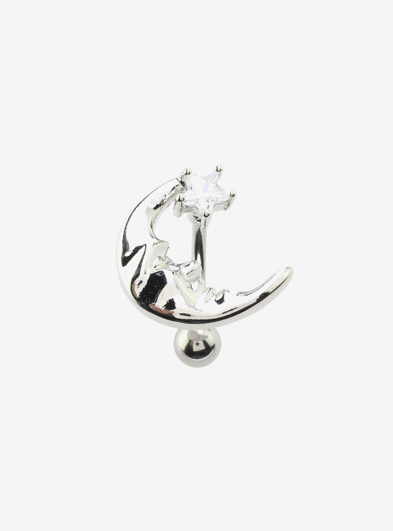 14G Steel Star Moon Navel Barbell, , hi-res