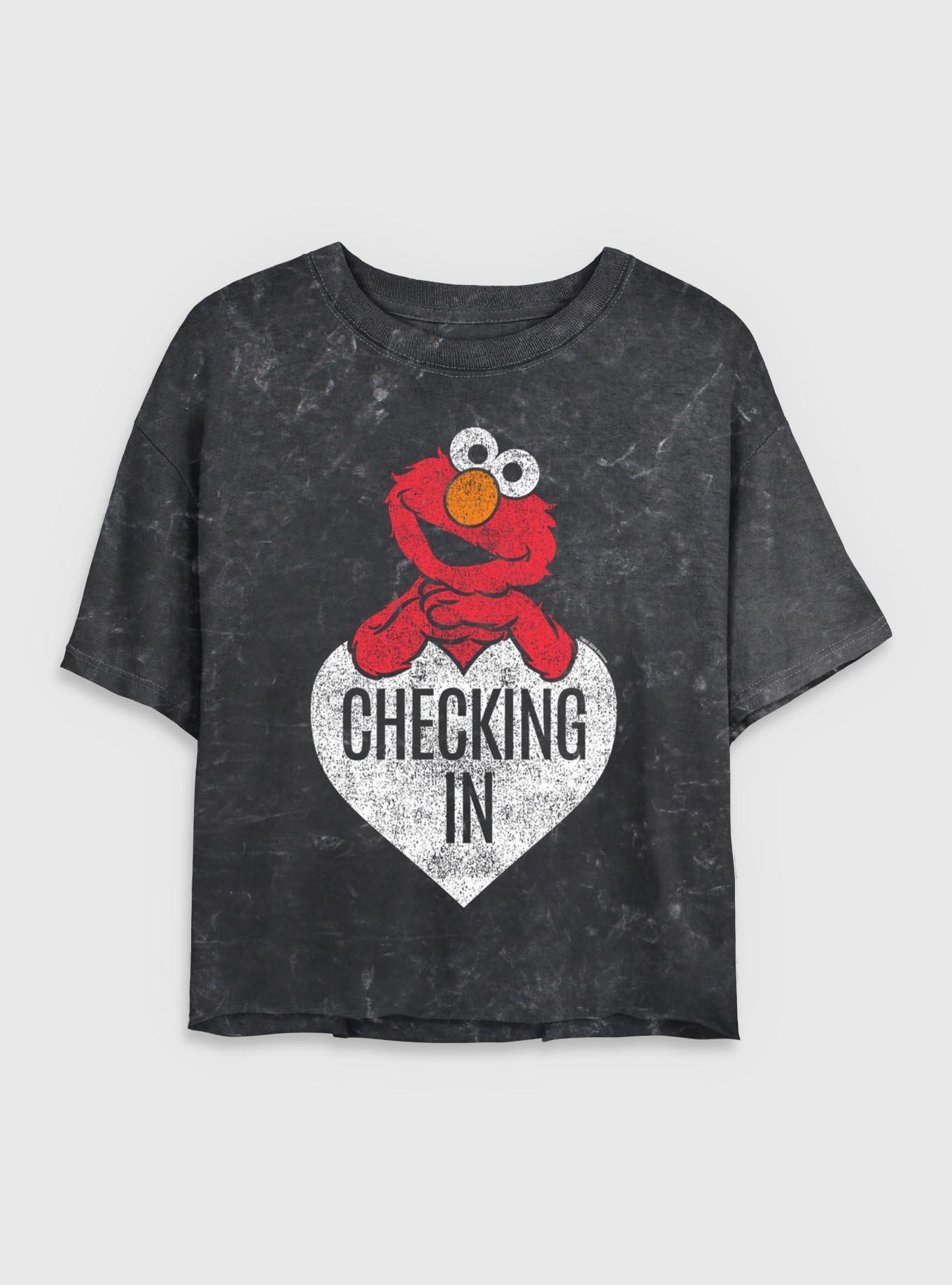 Sesame Street Checking In Elmo Womens Mineral Wash Crop T-Shirt, , hi-res