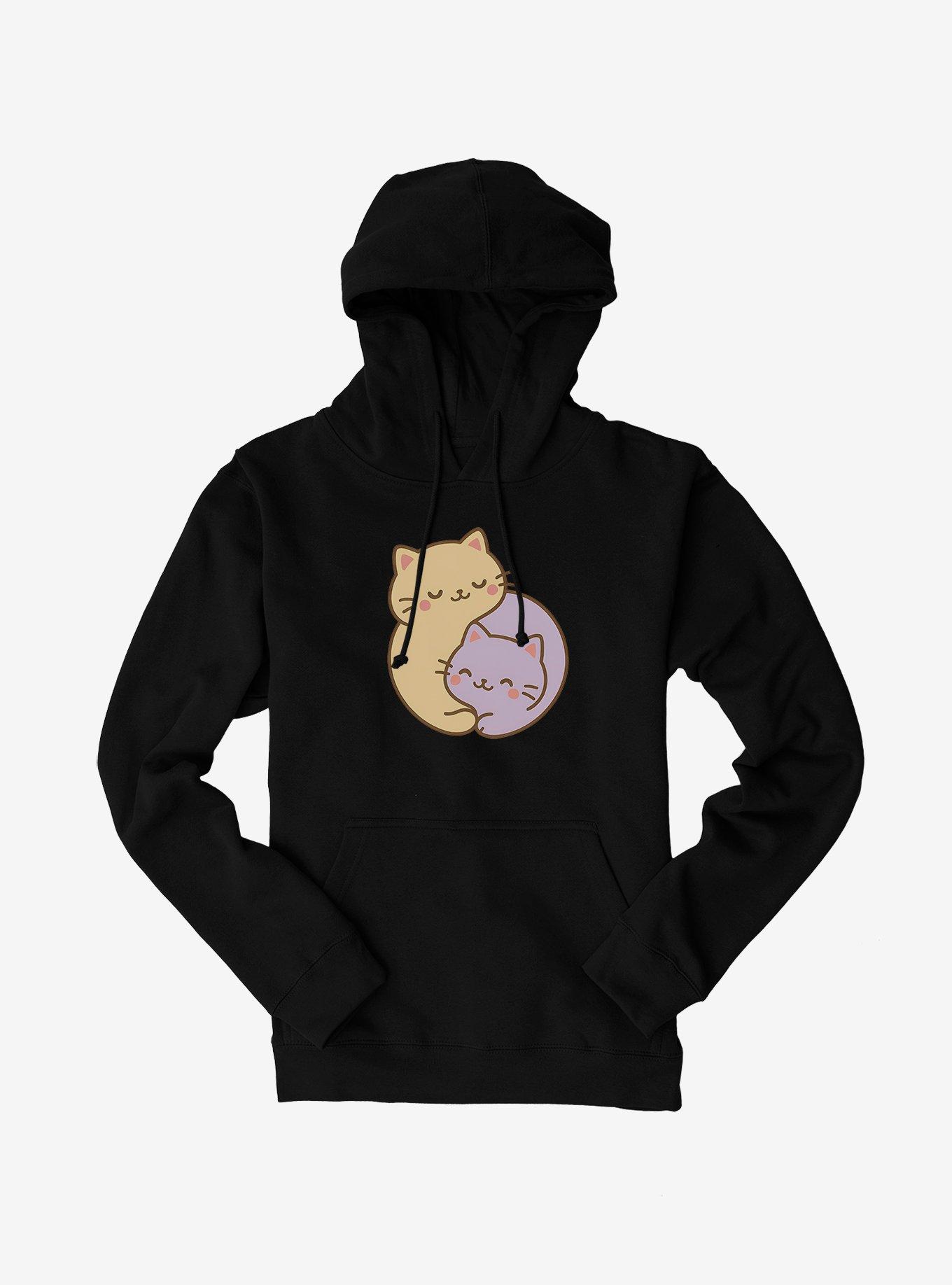Hot Topic Ying Yang Cats Hoodie, BLACK, hi-res