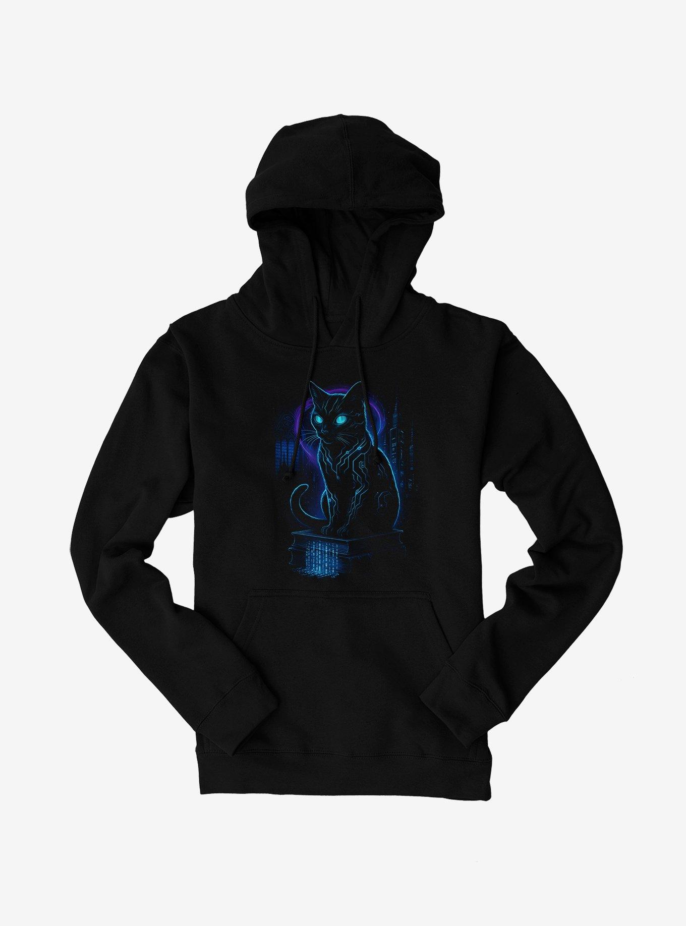 Hot Topic Y2K Cat Books Hoodie, BLACK, hi-res