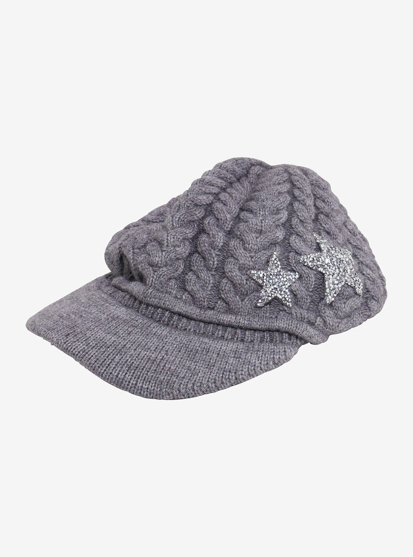 Glitter Star Cable Knit Slouch Cabbie Hat, , hi-res