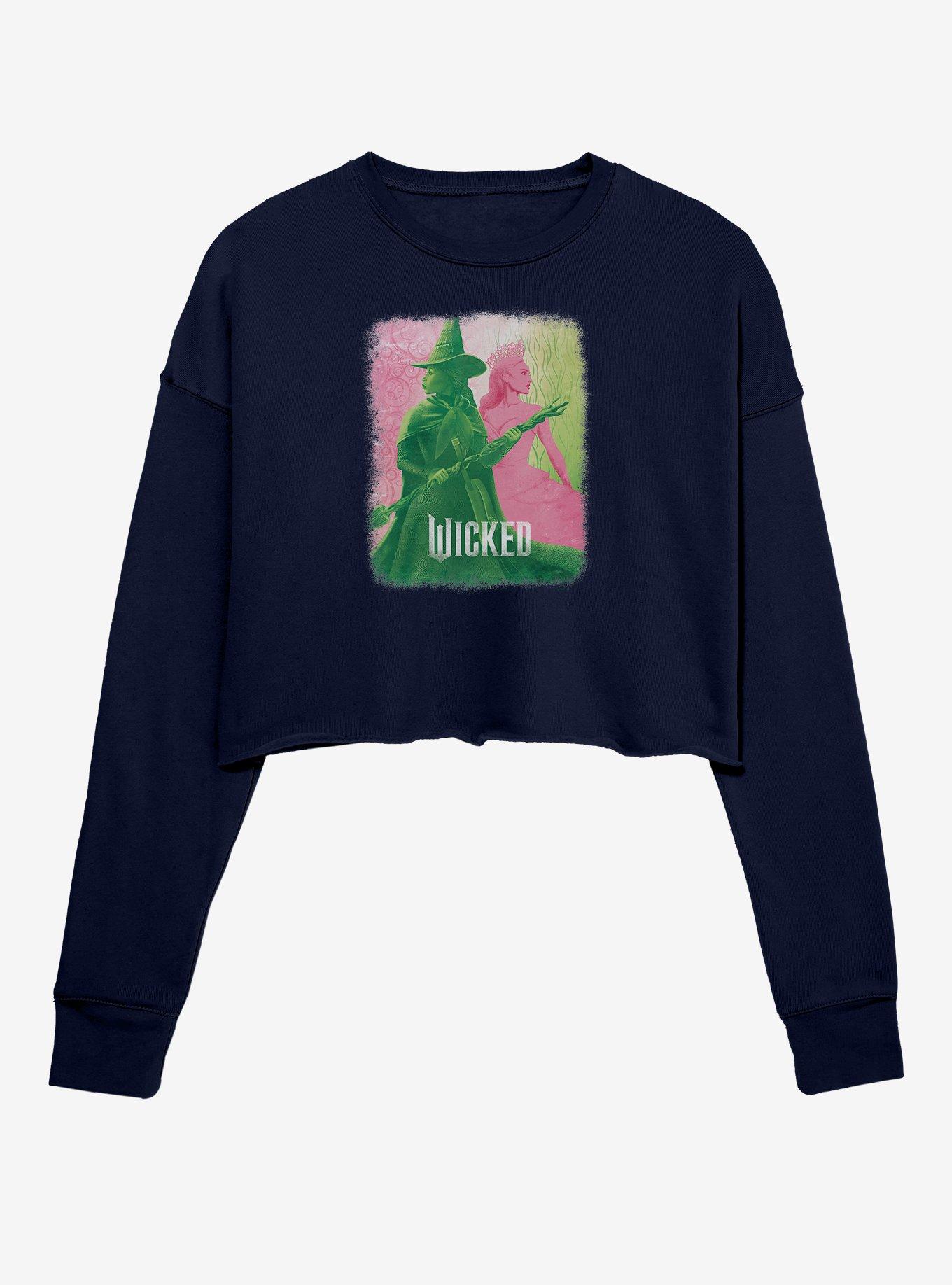 Wicked Elphaba Glinda Split Womens Crop Sweatshirt, NAVY, hi-res