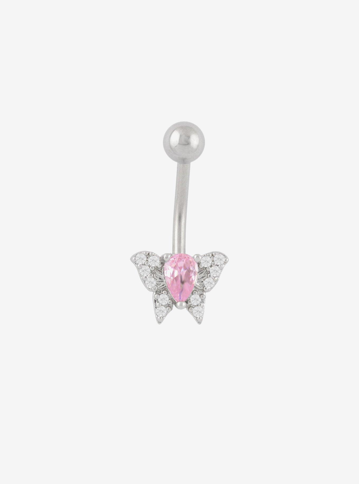 14G Steel Bling Butterfly Navel Barbell, , hi-res