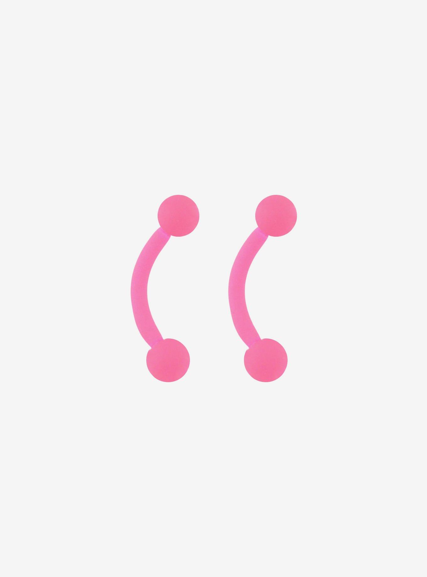 16G Steel Hot Pink Eyebrow Barbell 2 Pack, , hi-res