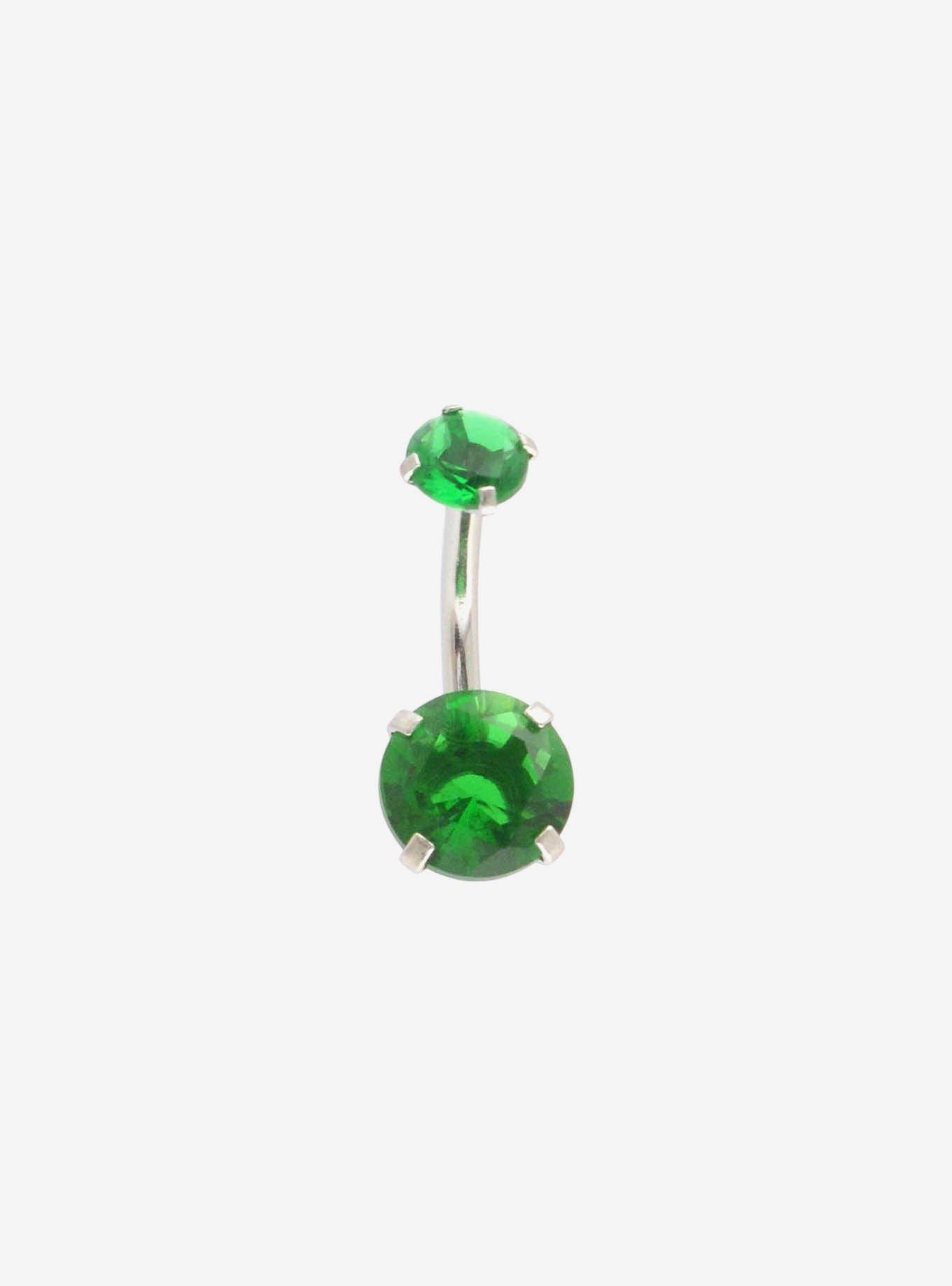 14G Steel Green Bling Navel Barbell, , hi-res