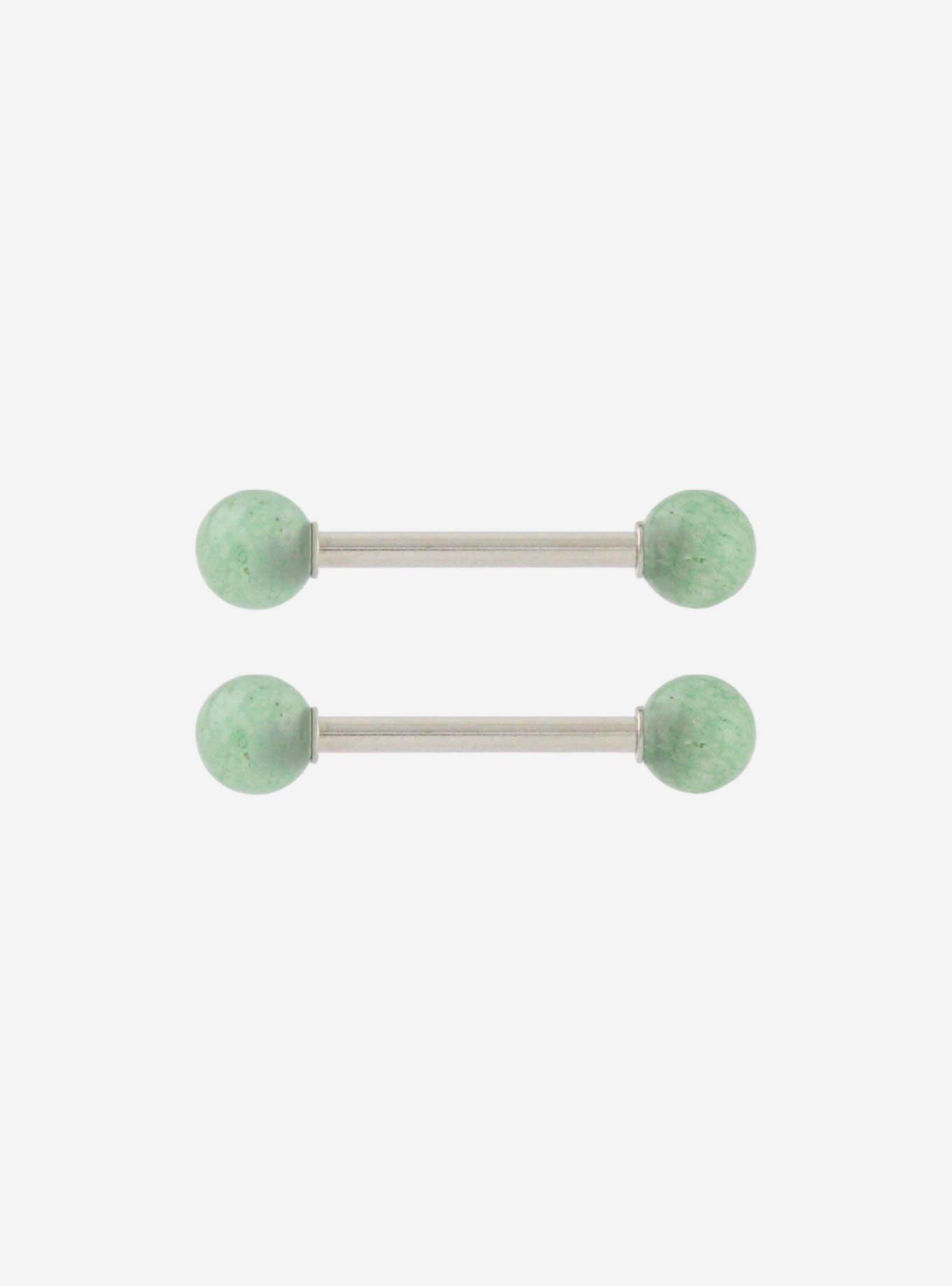 14G Steel Green Stone Nipple Barbell 2 Pack, , hi-res