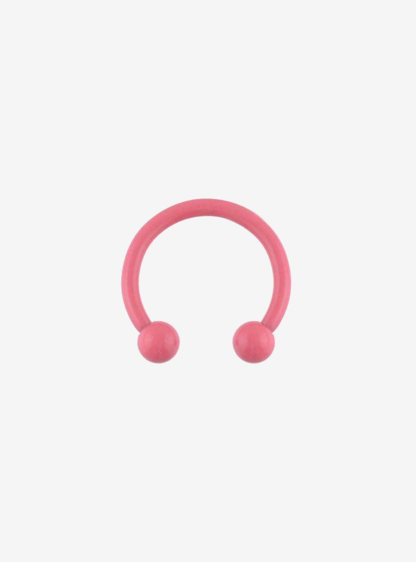 16G Steel Glittery Pink Circular Barbell, , hi-res