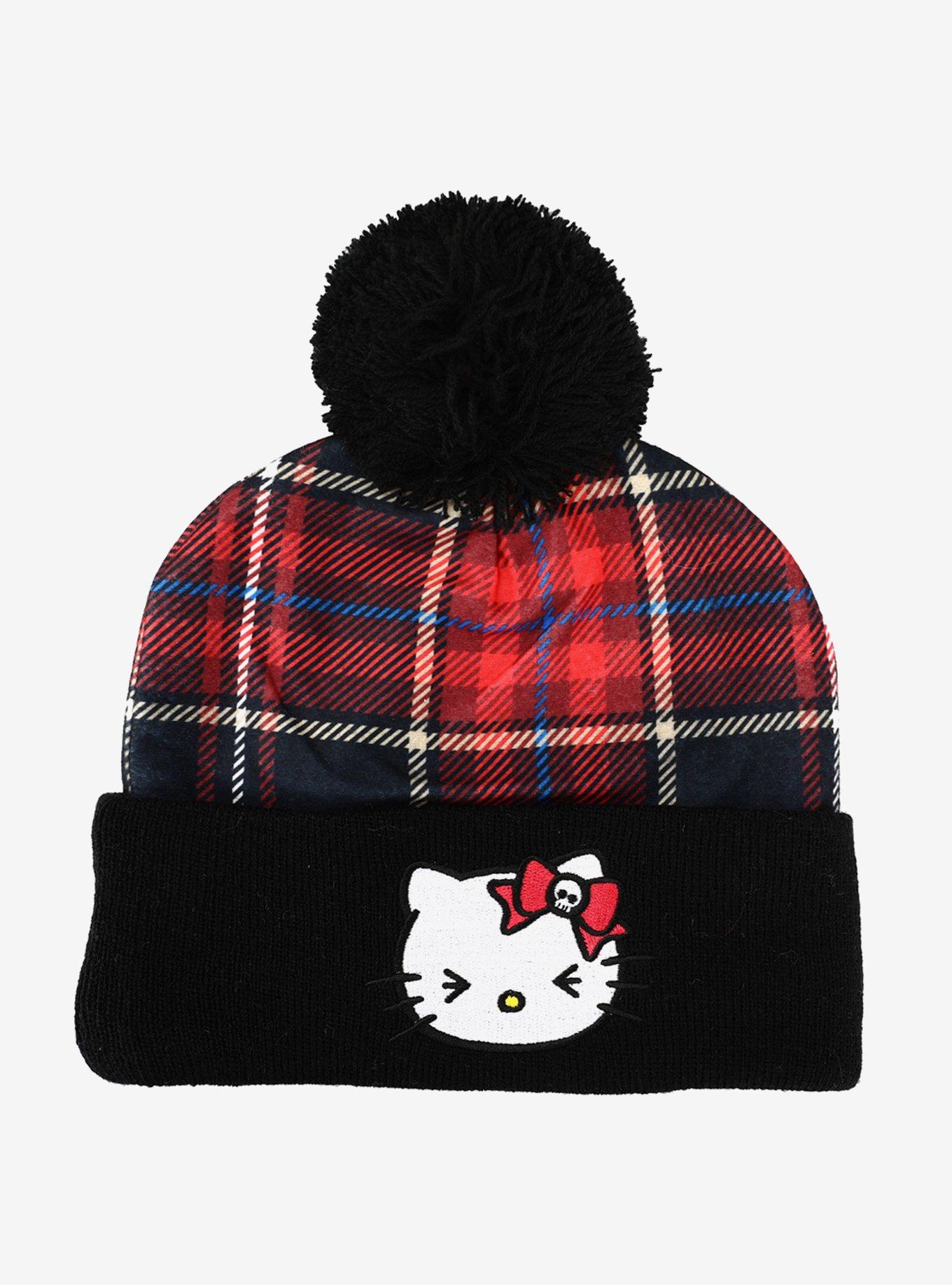 Hello Kitty Punk Plaid Pom Beanie, , hi-res