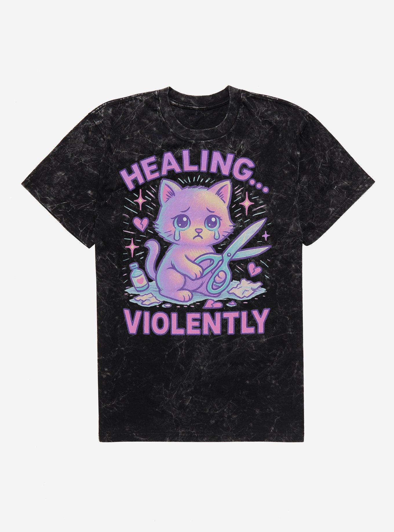 Healing Violently Cat Mineral Wash T-Shirt, , hi-res