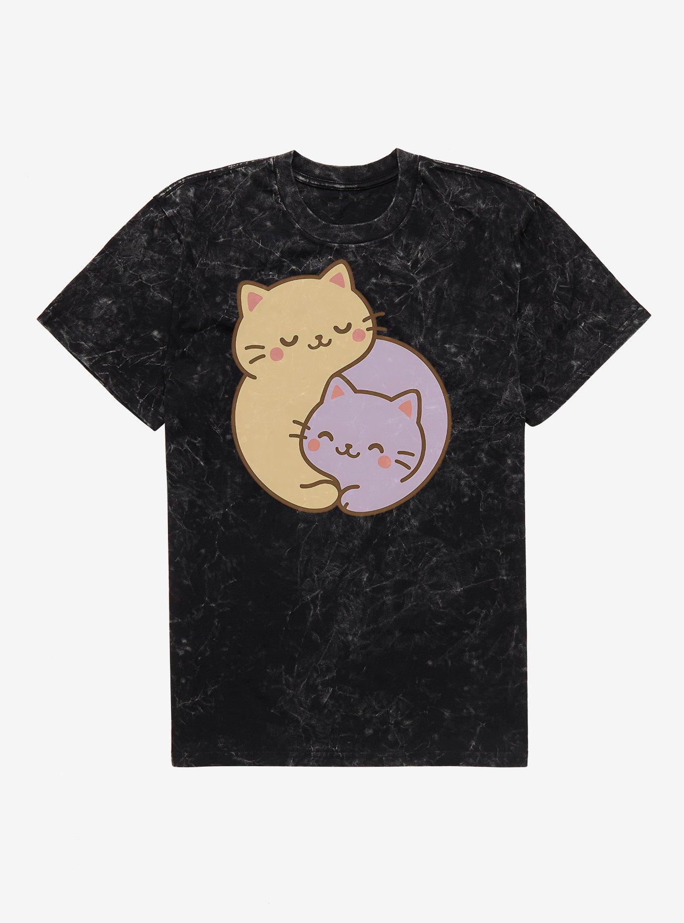 Ying Yang Cats Mineral Wash T-Shirt, BLACK MINERAL WASH, hi-res