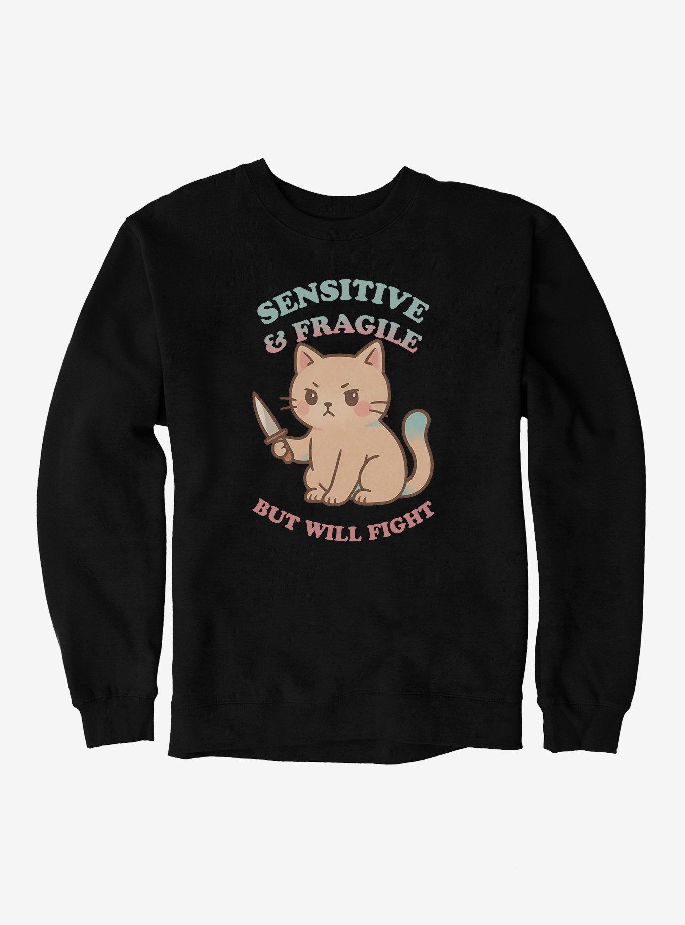 Hot Topic Sensitive And Fragile But Will Fight Sweatshirt, BLACK, hi-res