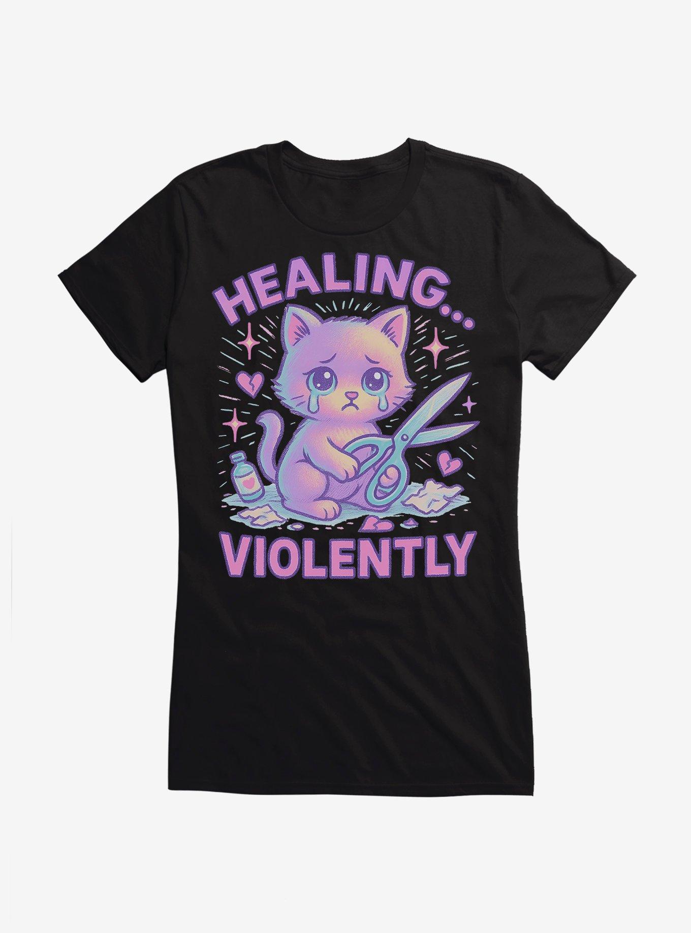 Healing Violently Cat Girls T-Shirt, BLACK, hi-res