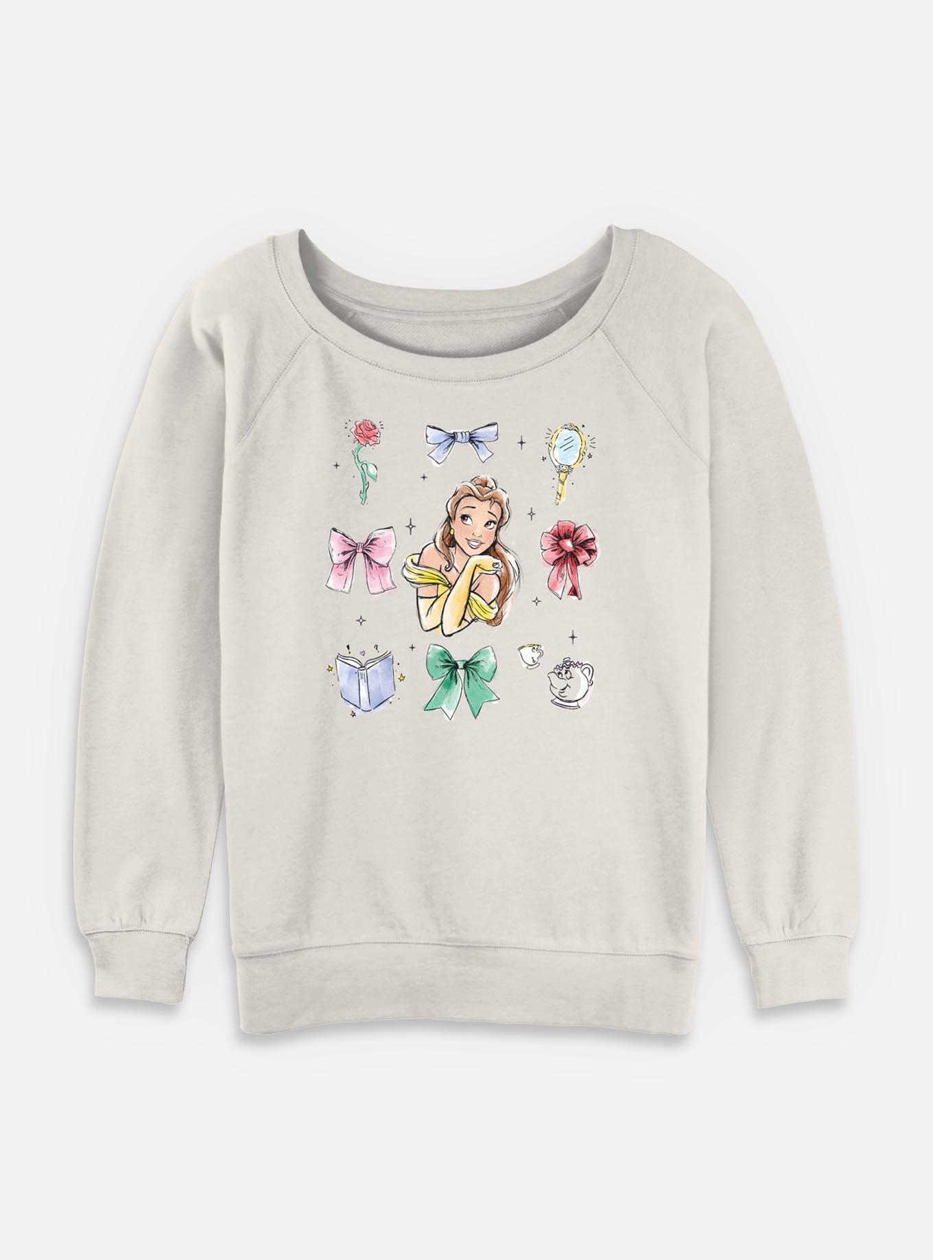 Disney Princesses Belle Bows Womens Slouchy Sweatshirt, EGRET, hi-res