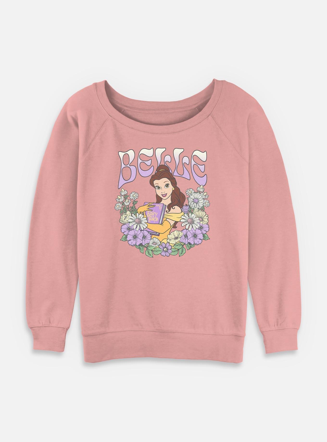 Disney Princesses Belle Floral Wreath Womens Slouchy Sweatshirt