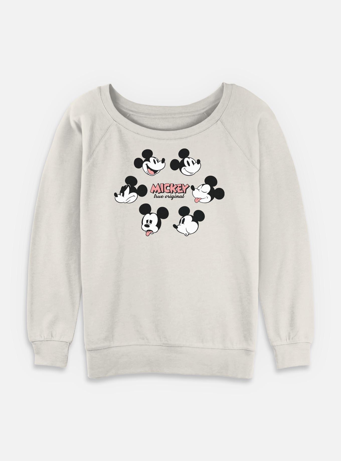 Disney Mickey Mouse Faces Womens Slouchy Sweatshirt, EGRET, hi-res