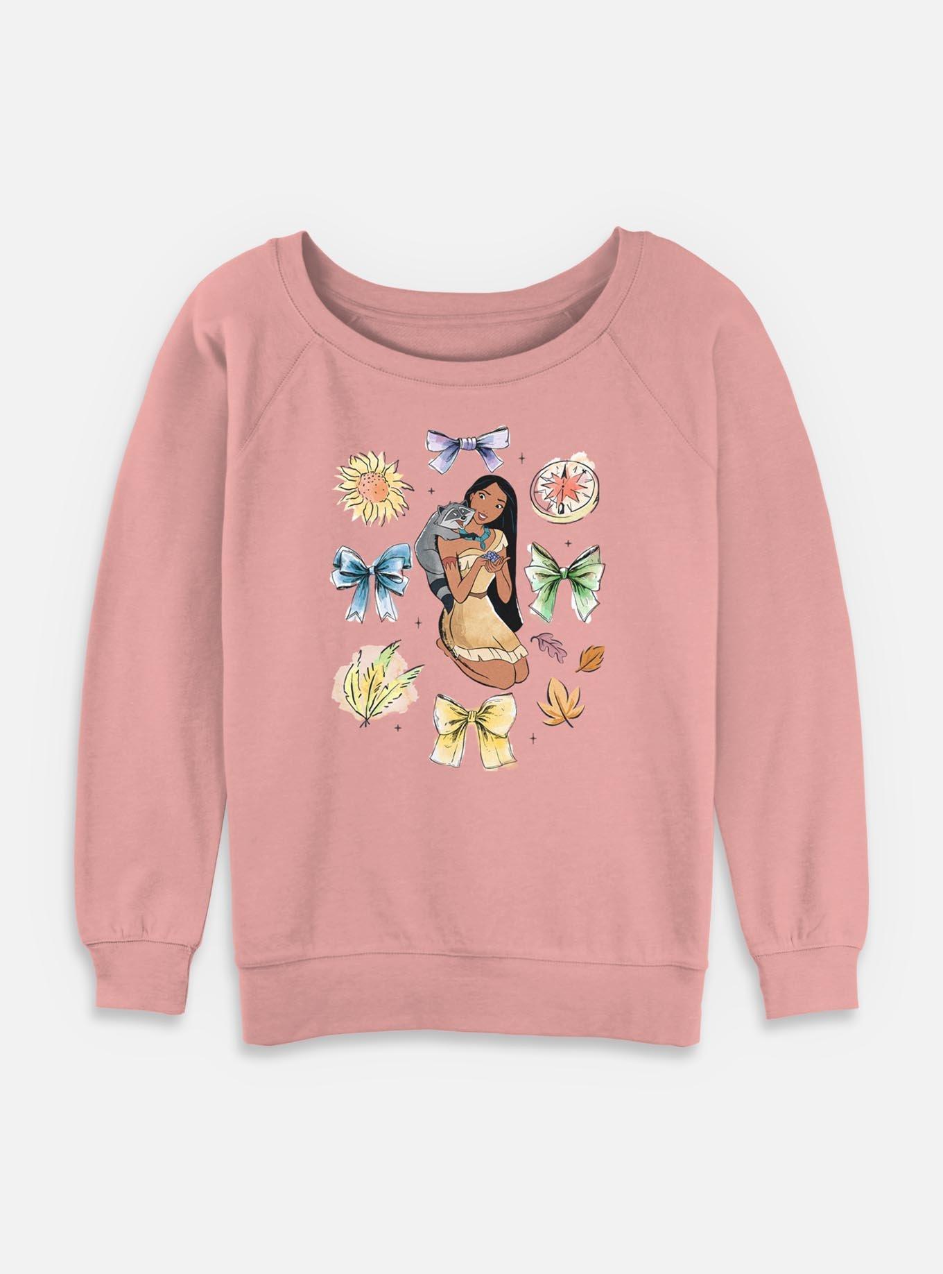 Disney Princesses Pocahontas Bows Womens Slouchy Sweatshirt, DESERTPNK, hi-res