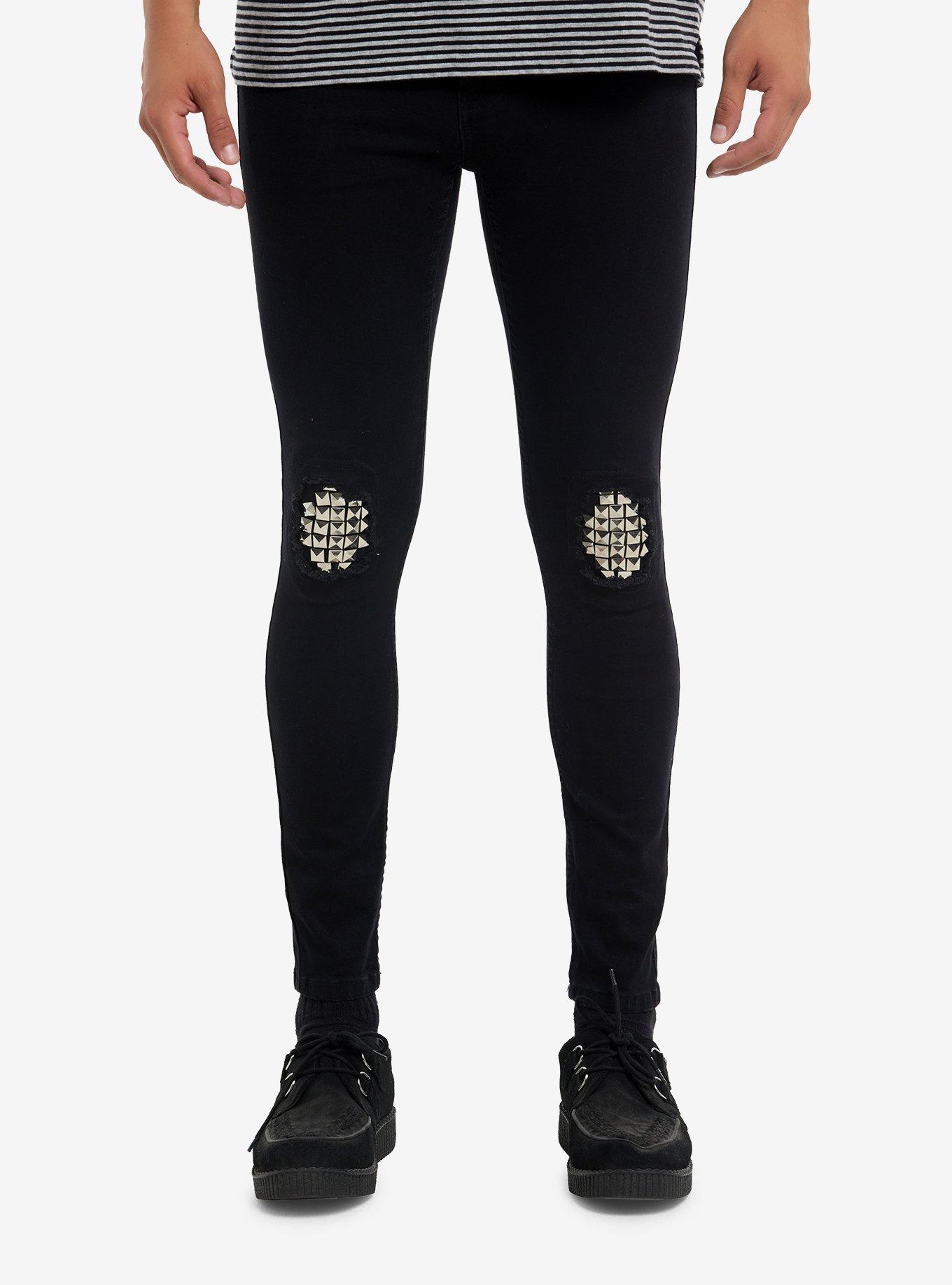 Black Studded Knee Stinger Jeans, , hi-res