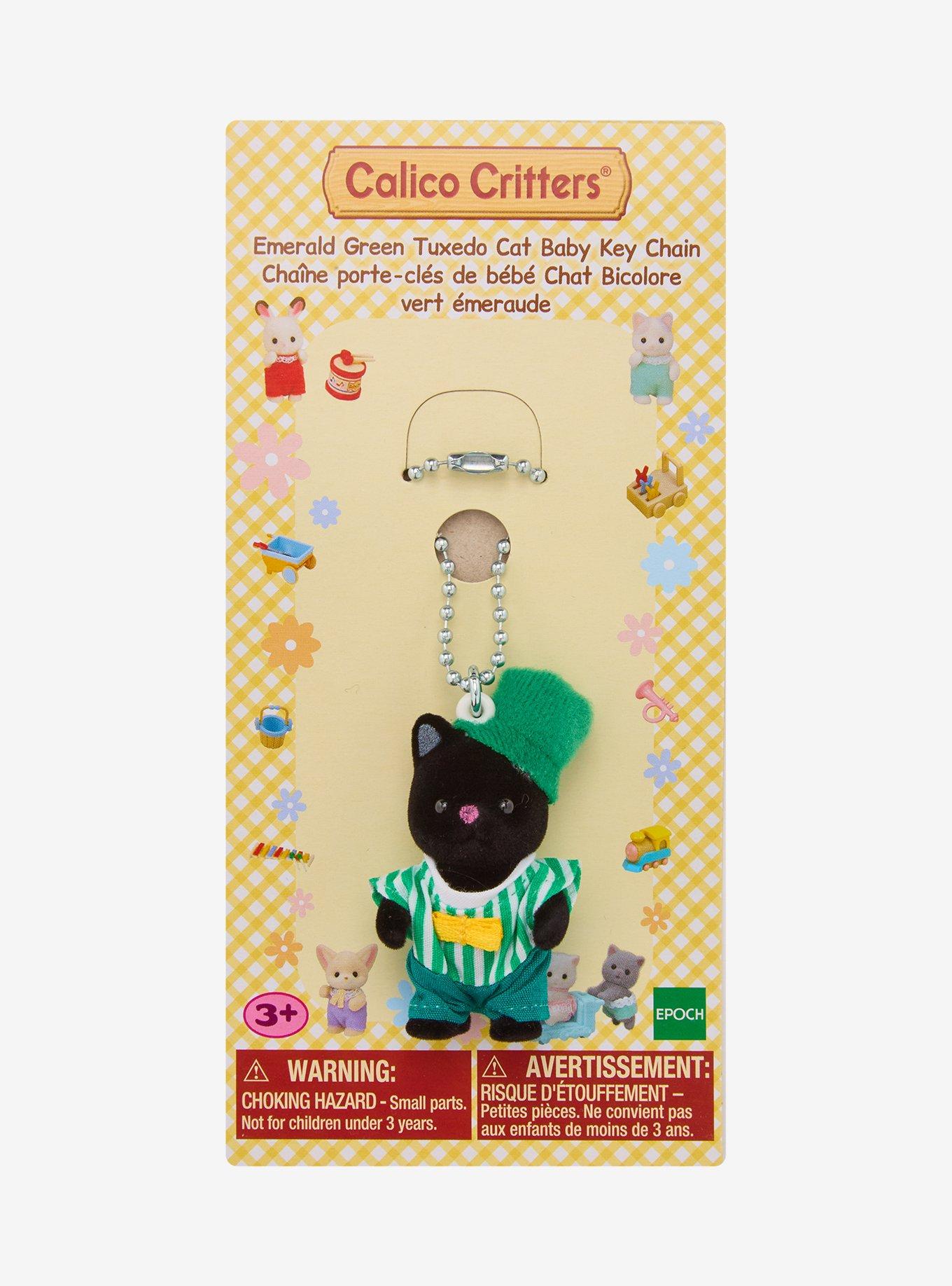 Calico Critters Emerald Green Tuxedo Cat Baby Key Chain, , hi-res
