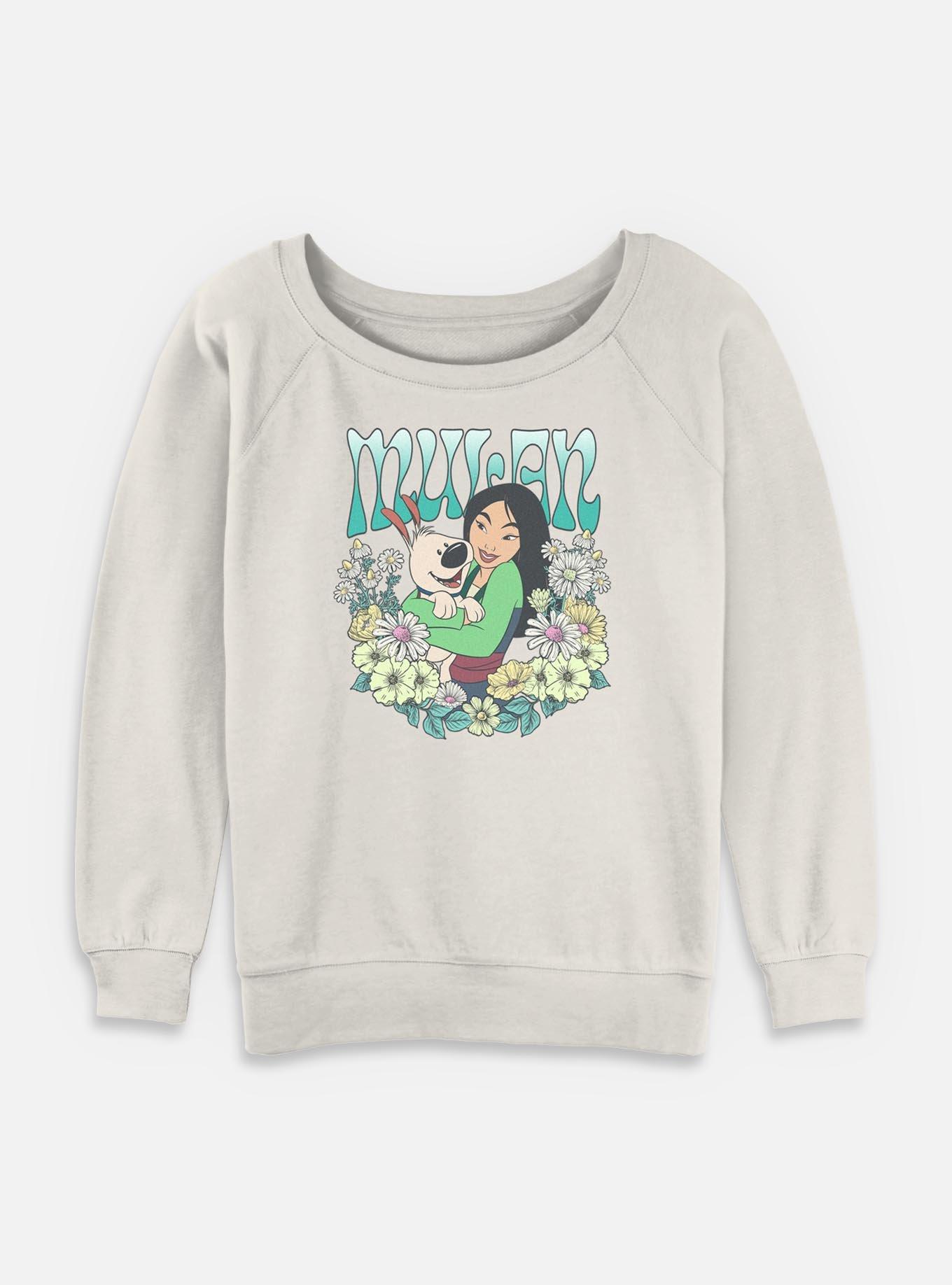 Disney Princesses Mulan Floral Wreath Womens Slouchy Sweatshirt, , hi-res