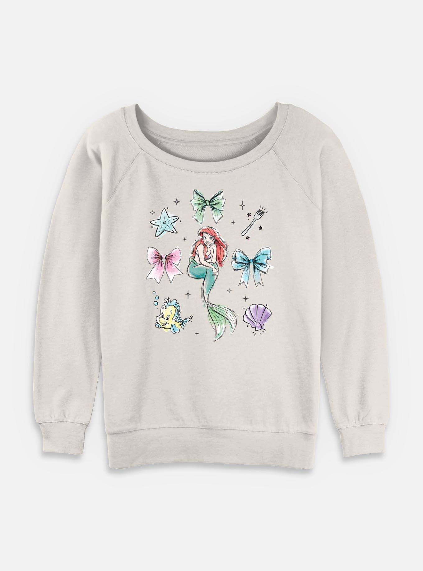 Disney Princesses Ariel Bows Womens Slouchy Sweatshirt, EGRET, hi-res