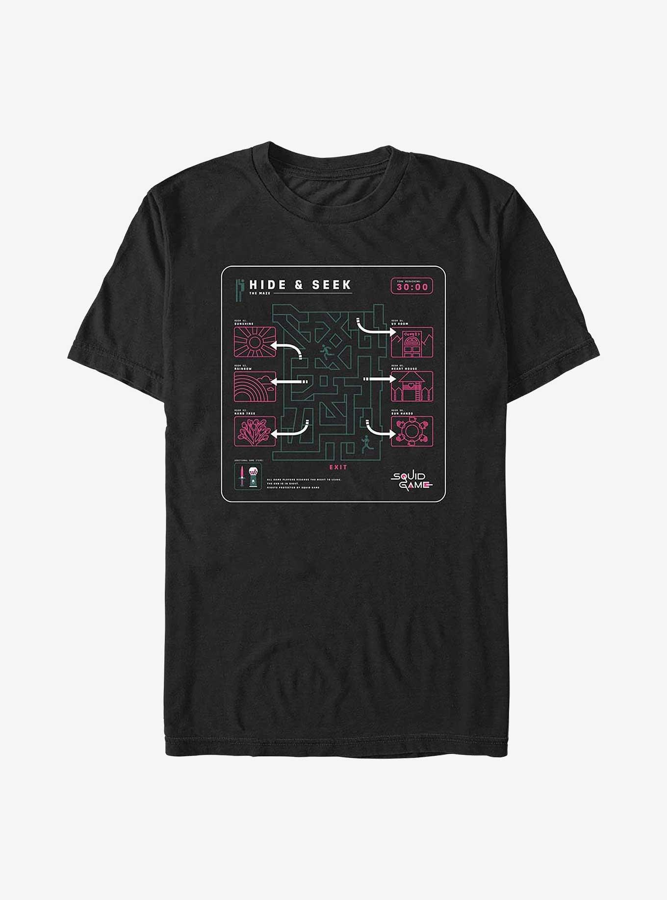 Squid Game Hide And Seek Maze T-Shirt, BLACK, hi-res