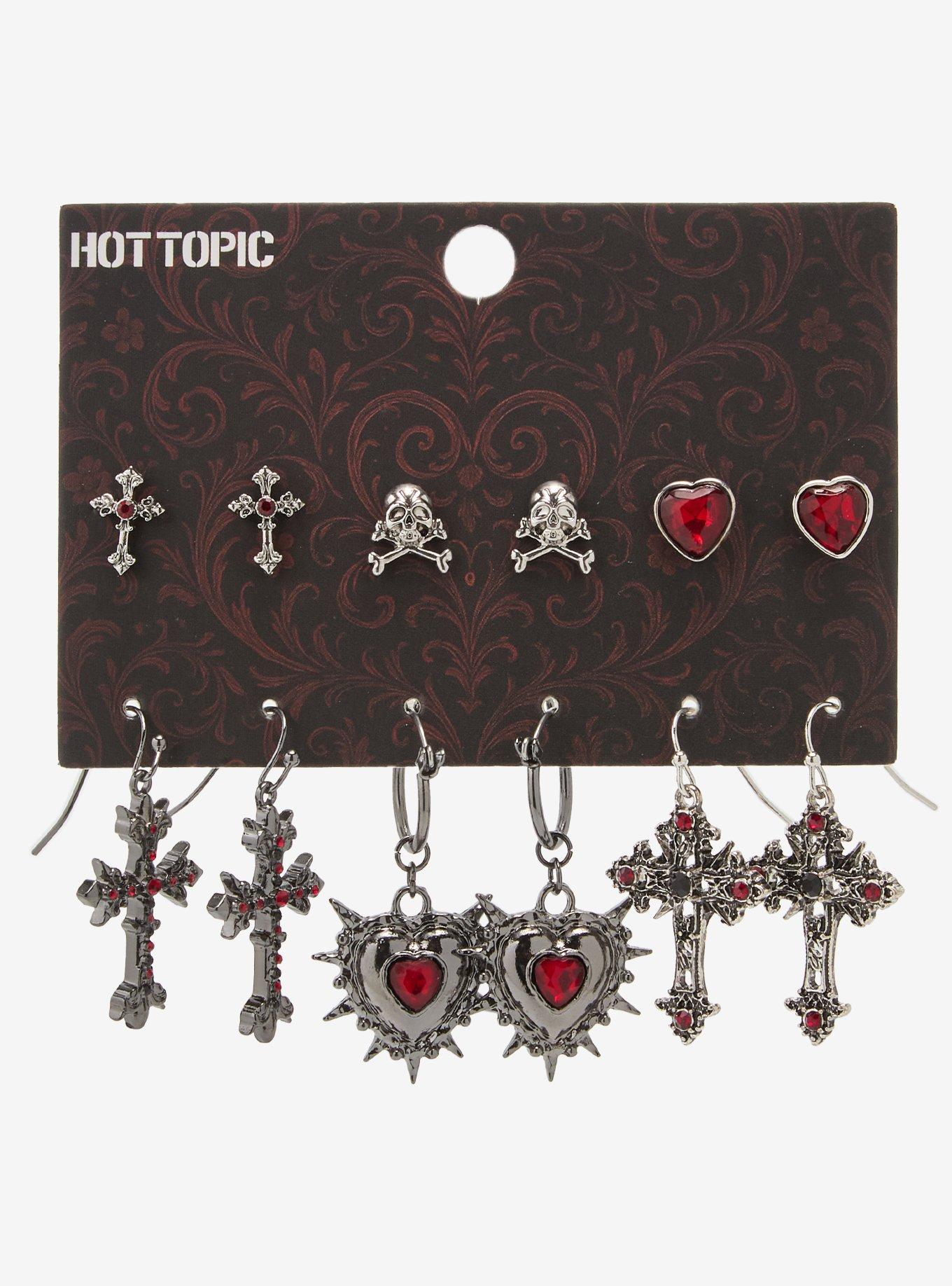 Gothic Heart & Cross Earring Set, , hi-res